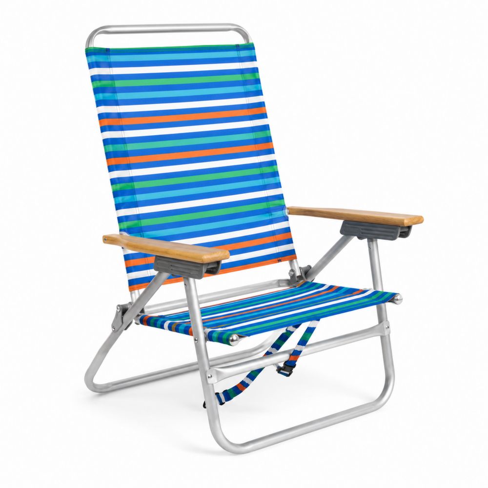 Składane krzesło plażowe z aluminiowym stelażem, kolorowe paski-wohnformdesign