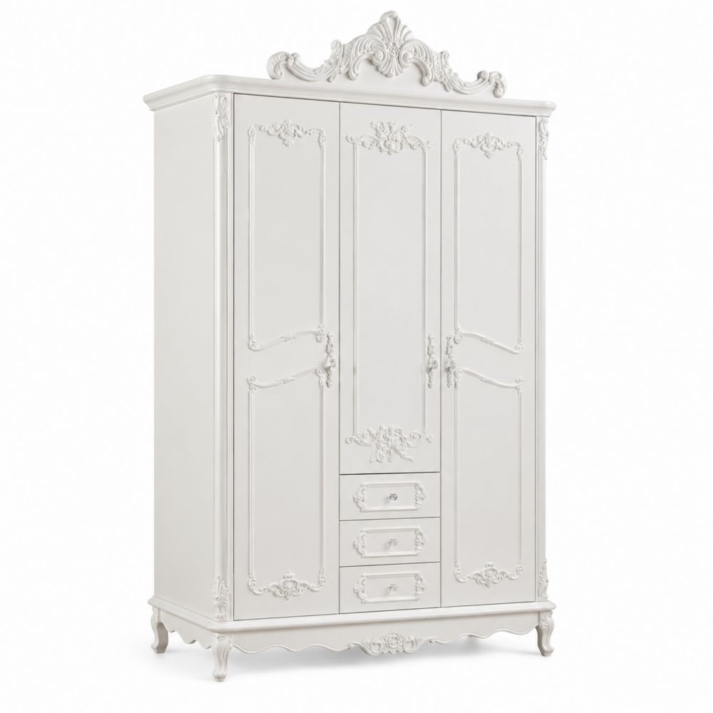 Szafa Trzydrzwiowa Dekoracyjna MDF Biała z Ornamentami-wohnformdesign