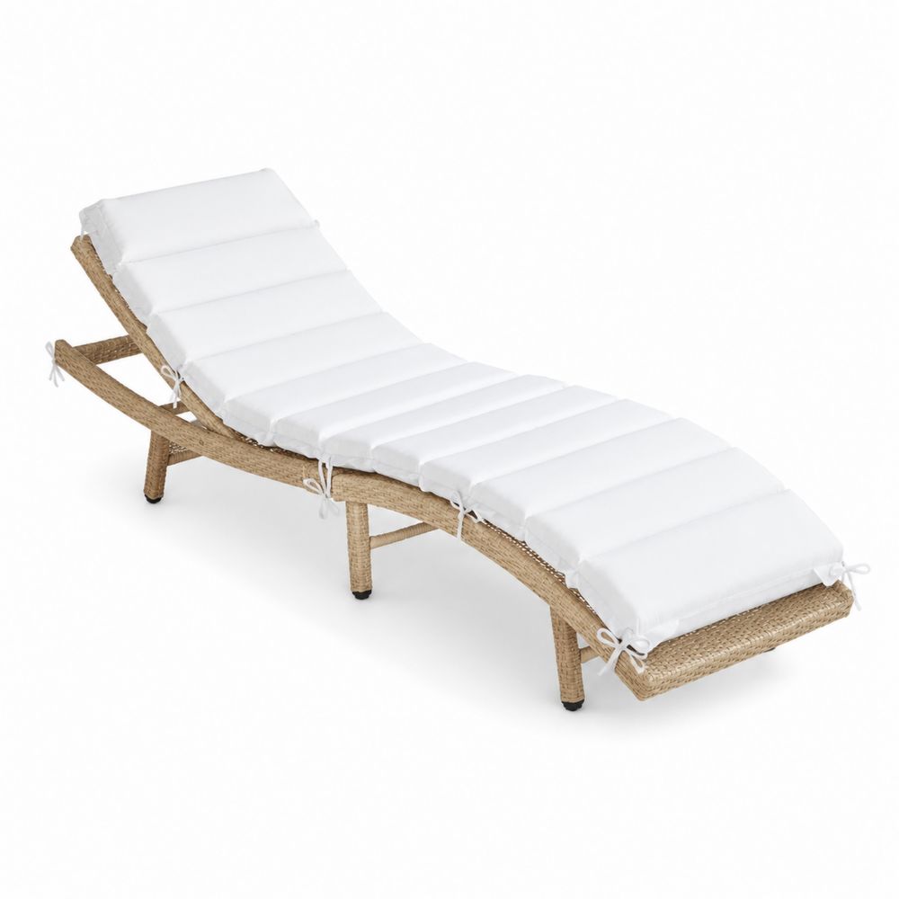 Leżak z technorattanu z białym materacem, 195 cm-wohnformdesign