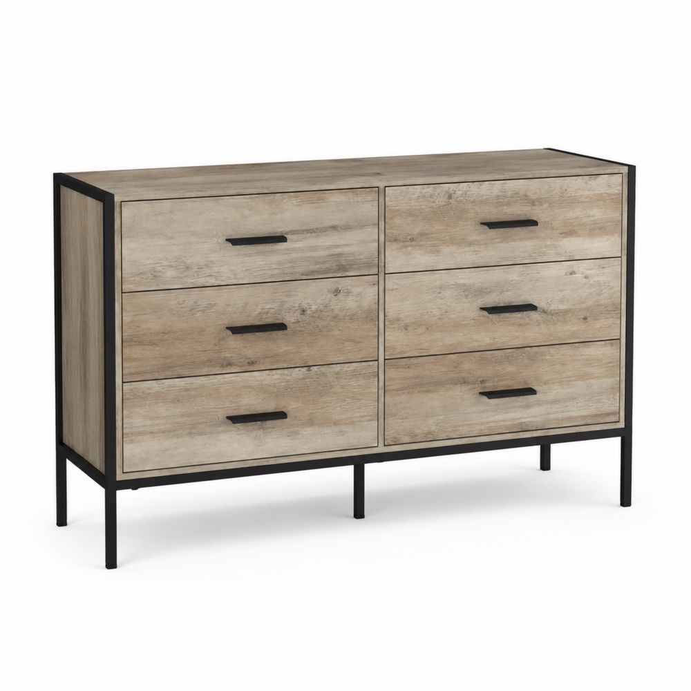 Komoda z 6 szufladami z płyty wiórowej i metalu, 130x40x80 cm-wohnformdesign