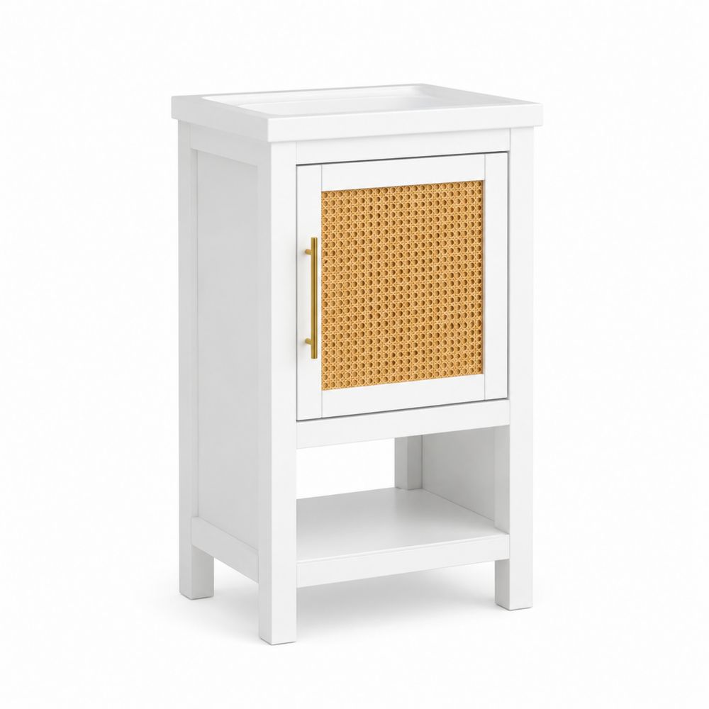 Szafka łazienkowa drewniana z rattanowymi drzwiami 40 x 82 x 35 cm Biała-wohnformdesign