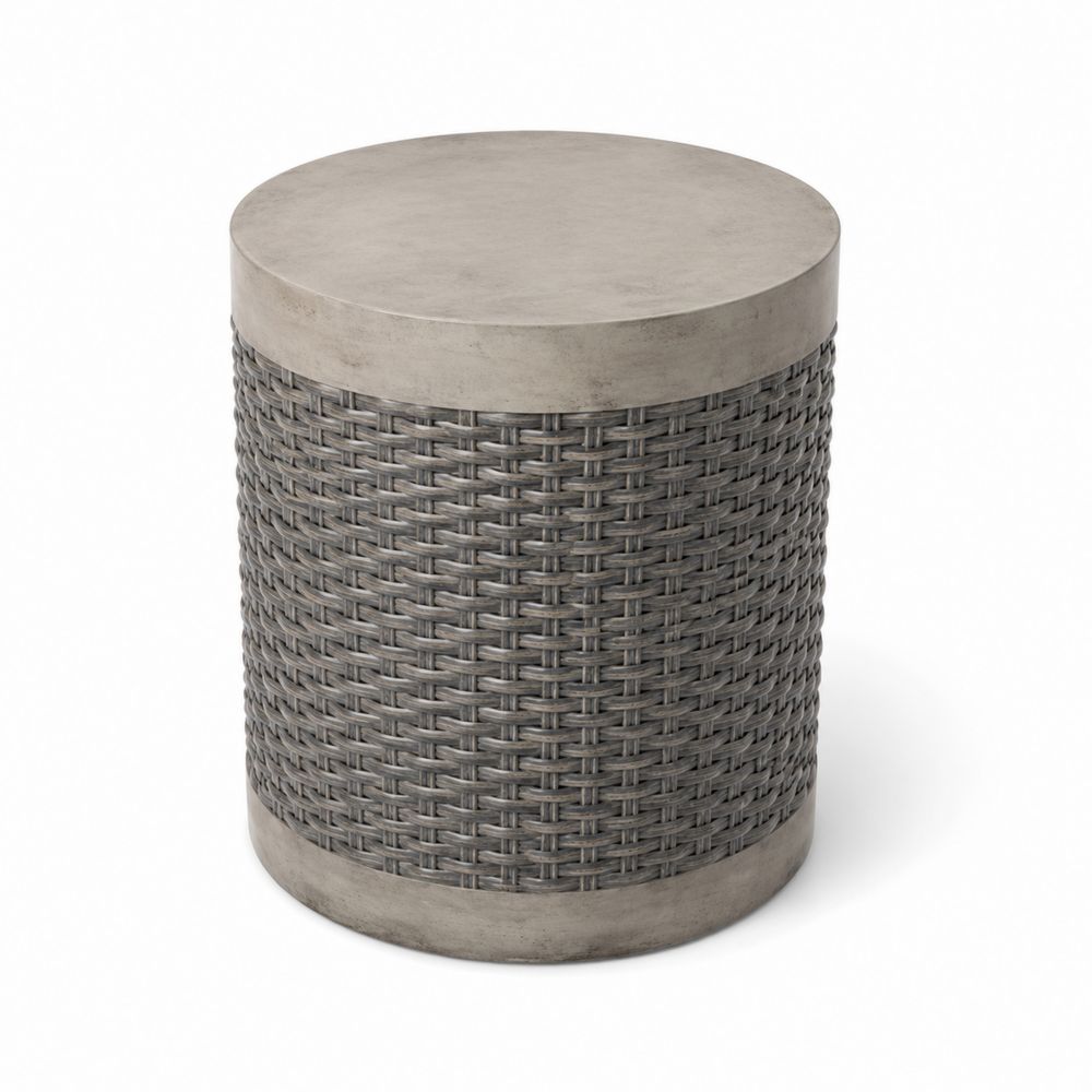 Stolik boczny z technorattanu i betonu 40 cm Szary-wohnformdesign