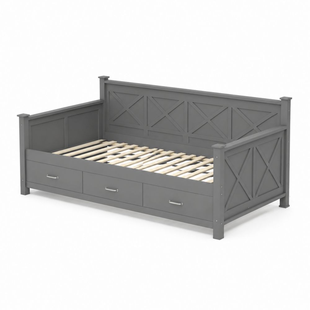 Łóżko dzienne drewniane szare z szufladami 200x90cm-wohnformdesign