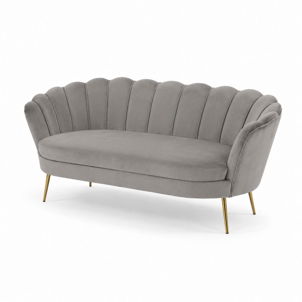 Sofa dwuosobowa welurowa z oparciem muszelkowym Szary 180 cm-wohnformdesign