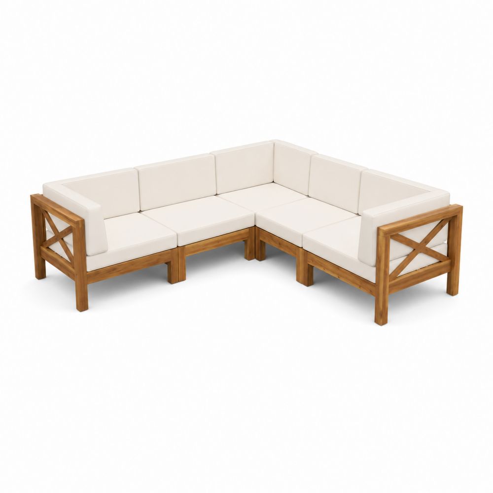 Narożna sofa z drewna tekowego z poduszkami-wohnformdesign