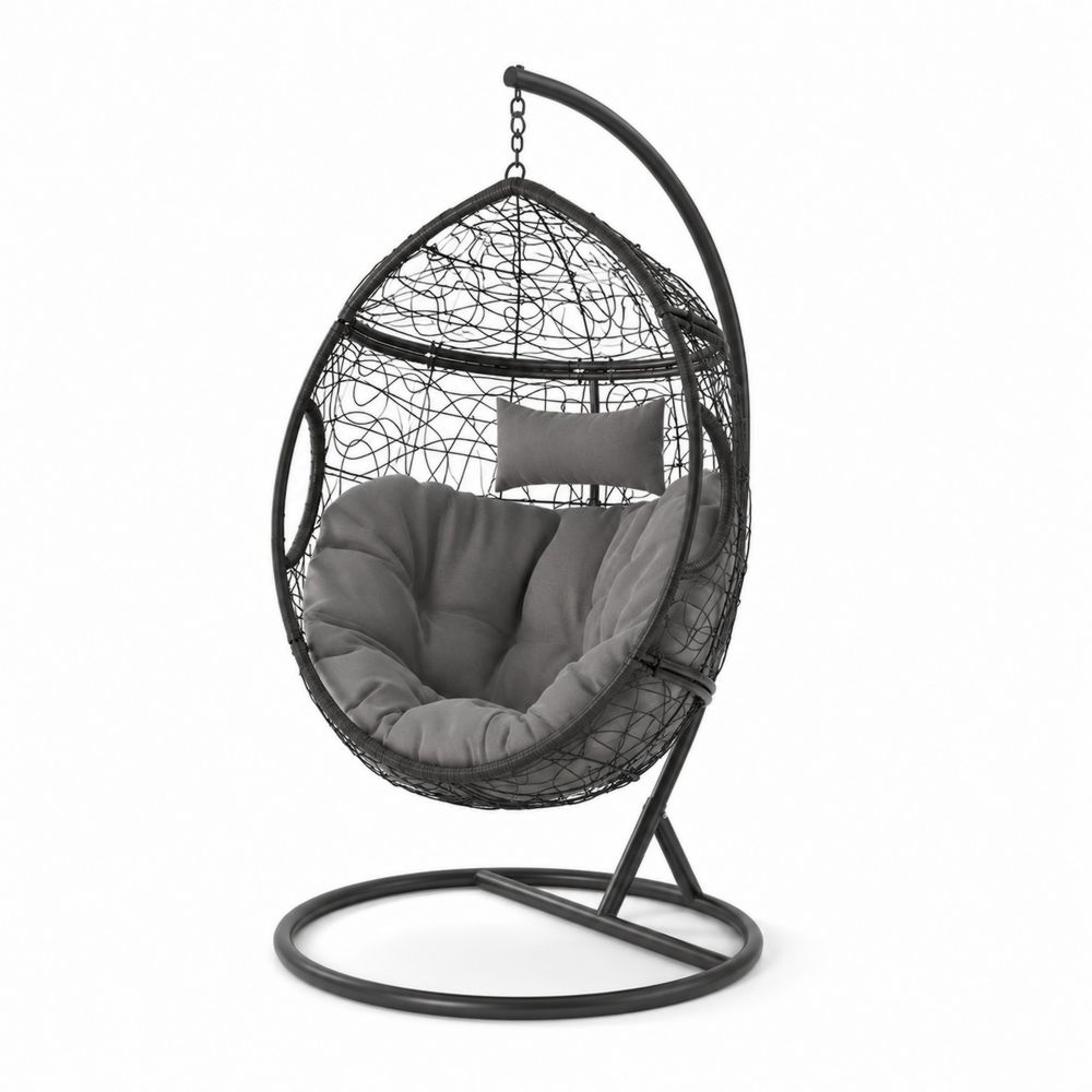 Wiszacy fotel ogrodowy z poduszką, metal, szary, 195 cm-wohnformdesign