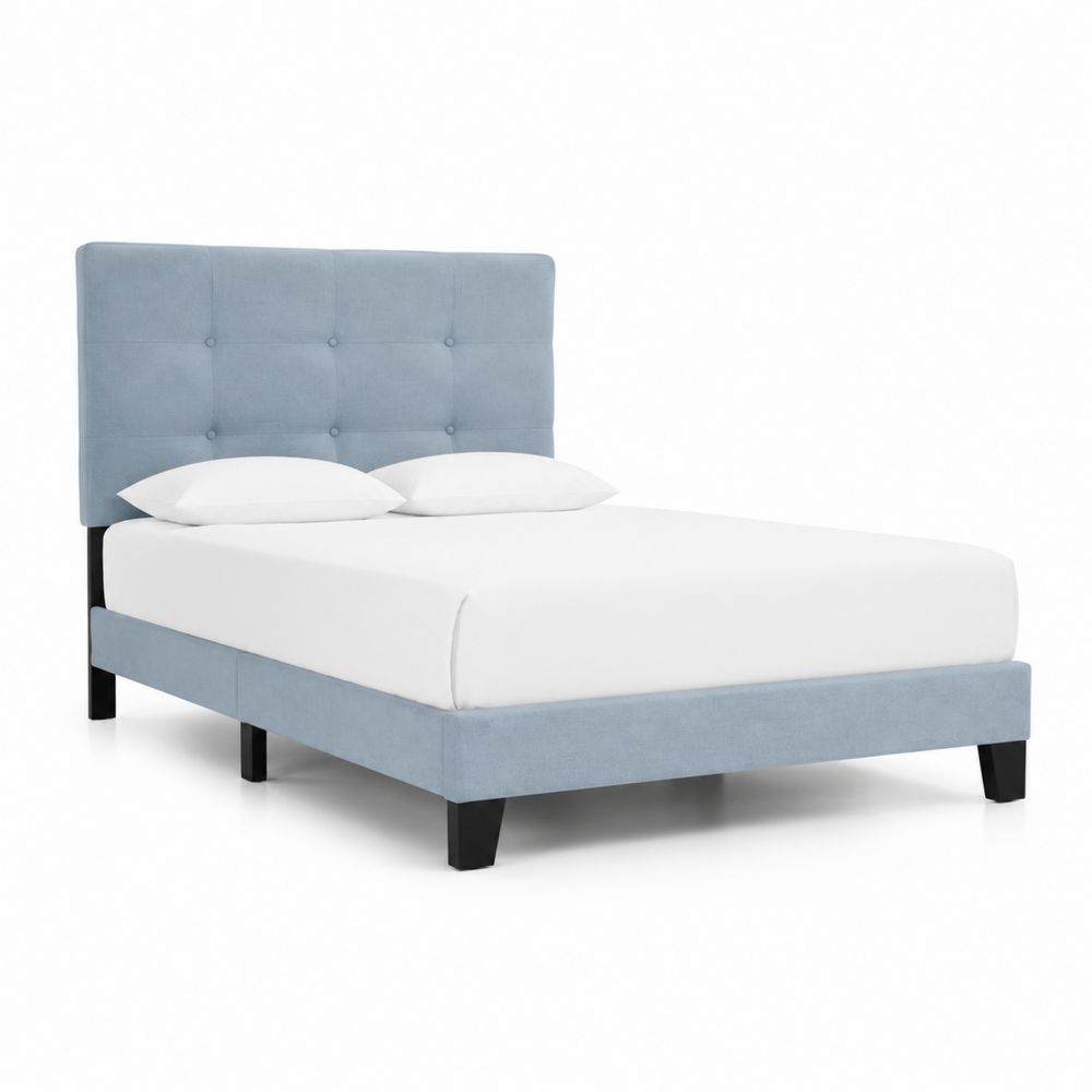 Łóżko podwójne z zagłówkiem tkanina jasnoniebieska 200x160 cm-wohnformdesign