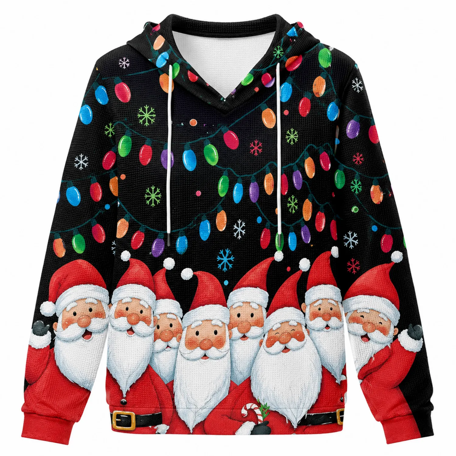 Felpa con Cappuccio Natale Babbo Natale e Luci Colorate - Nero Multicolore