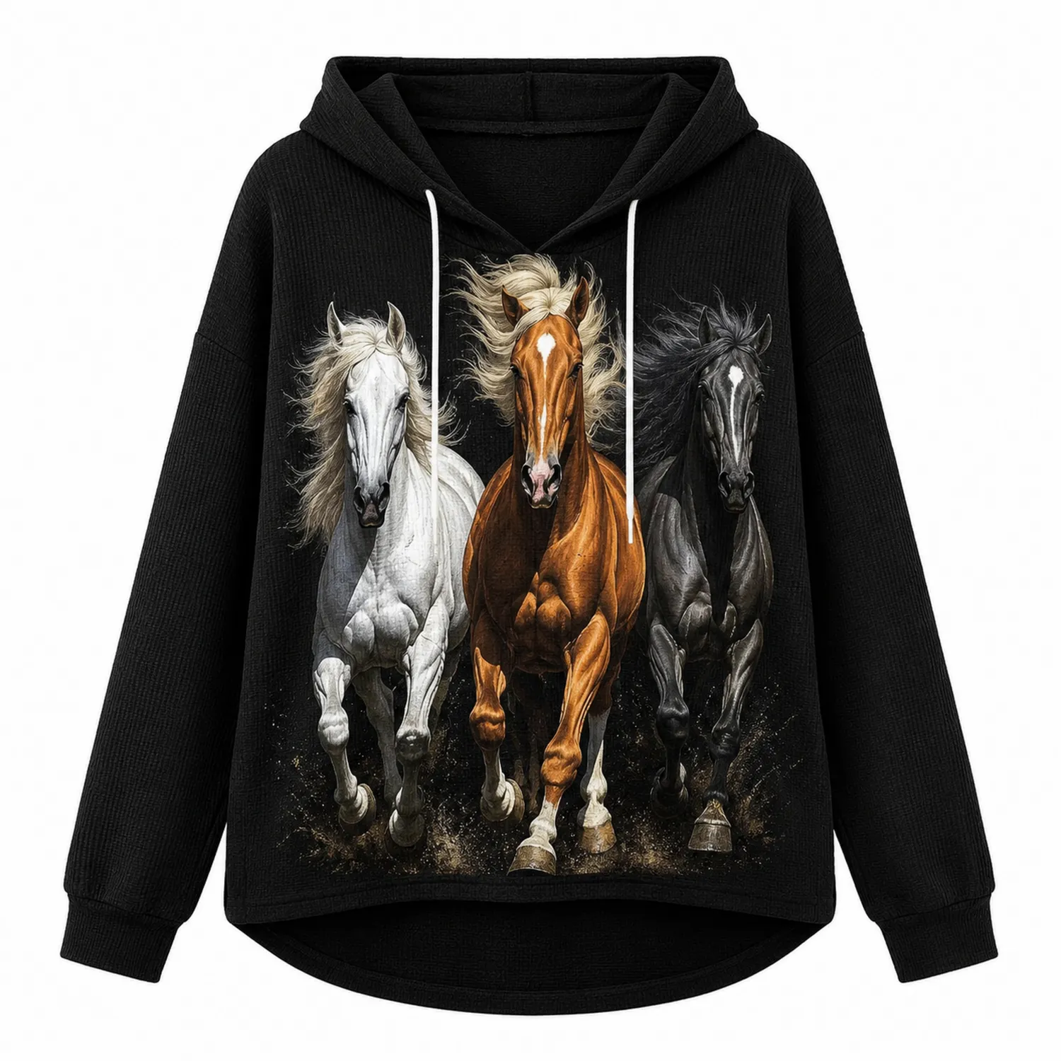 Felpa con Cappuccio Stampata Cavalli Tre Colori