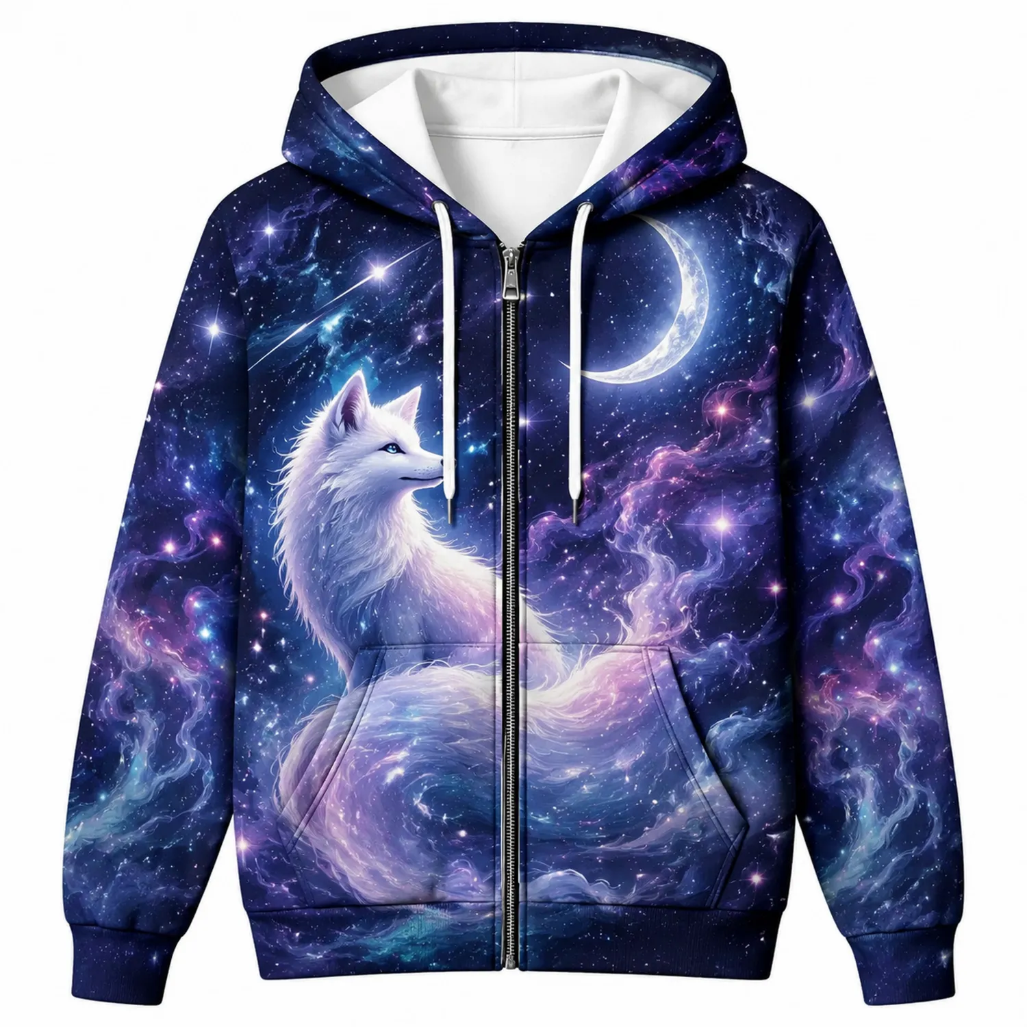 Felpa con Cappuccio Stampa Galaxy Volpe - Blu e Viola