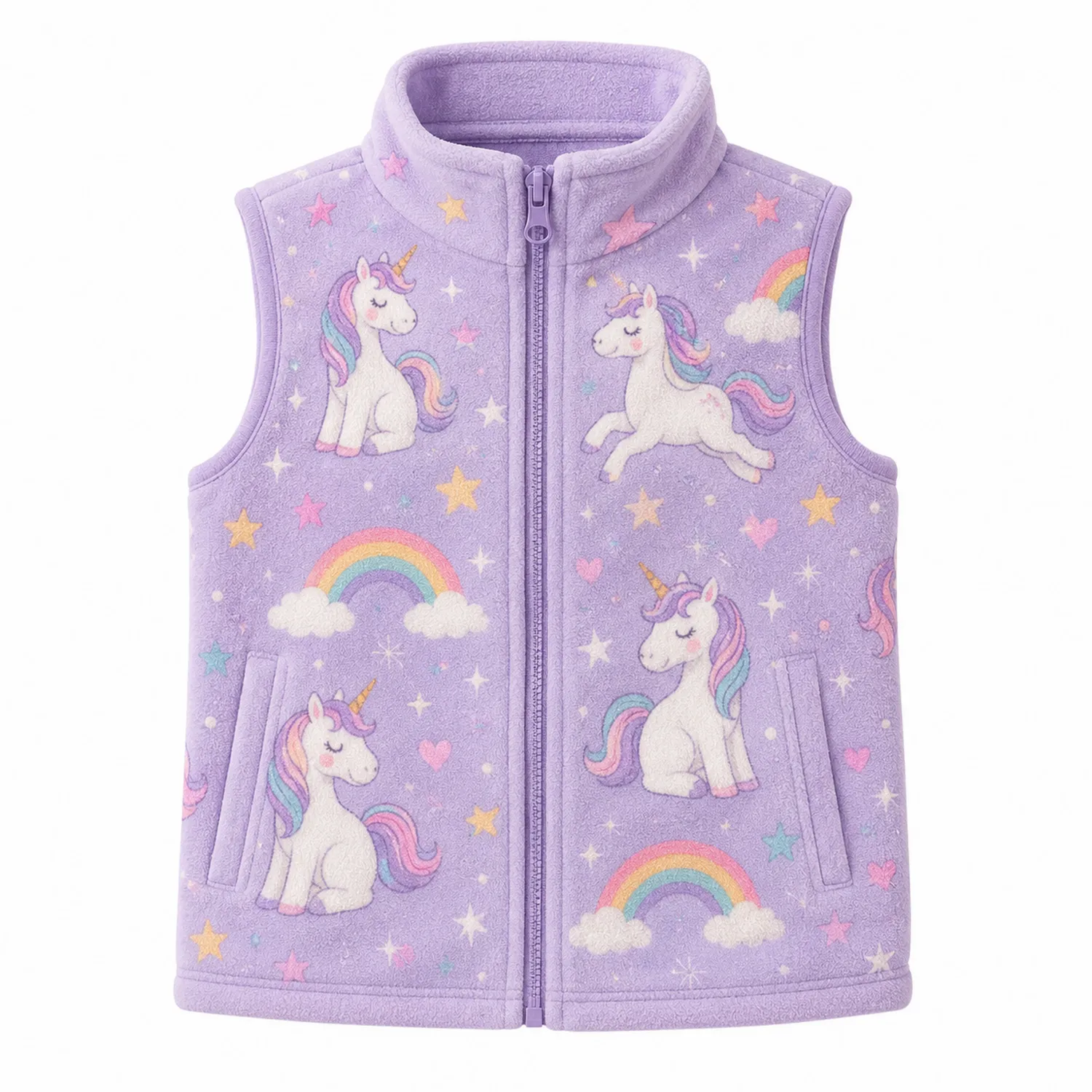 Gilet Bambina Senza Maniche Unicorni Arcobaleni Lavanda