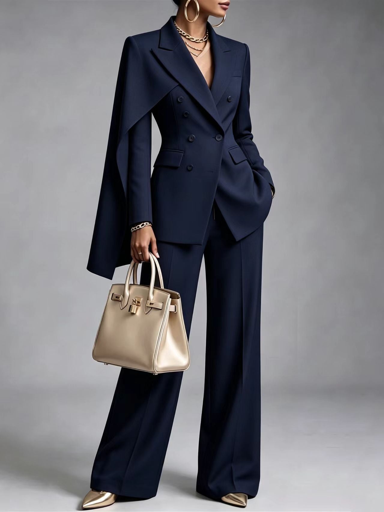 🤲LAST DAY SAVE 49% ⏰Women’s Chic 2-Piece Suit Set – Asymmetric Cape Blazer & Wide-Leg Pants