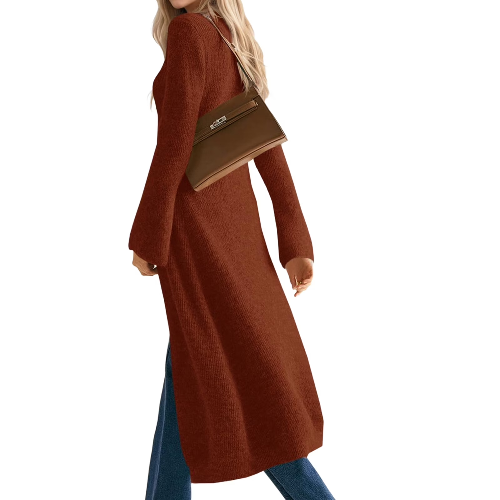 Bell Sleeve Women Solid V Neck Casual Long Button Down Knit Cardigan
