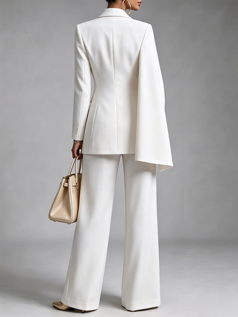 🤲LAST DAY SAVE 49% ⏰Women’s Chic 2-Piece Suit Set – Asymmetric Cape Blazer & Wide-Leg Pants