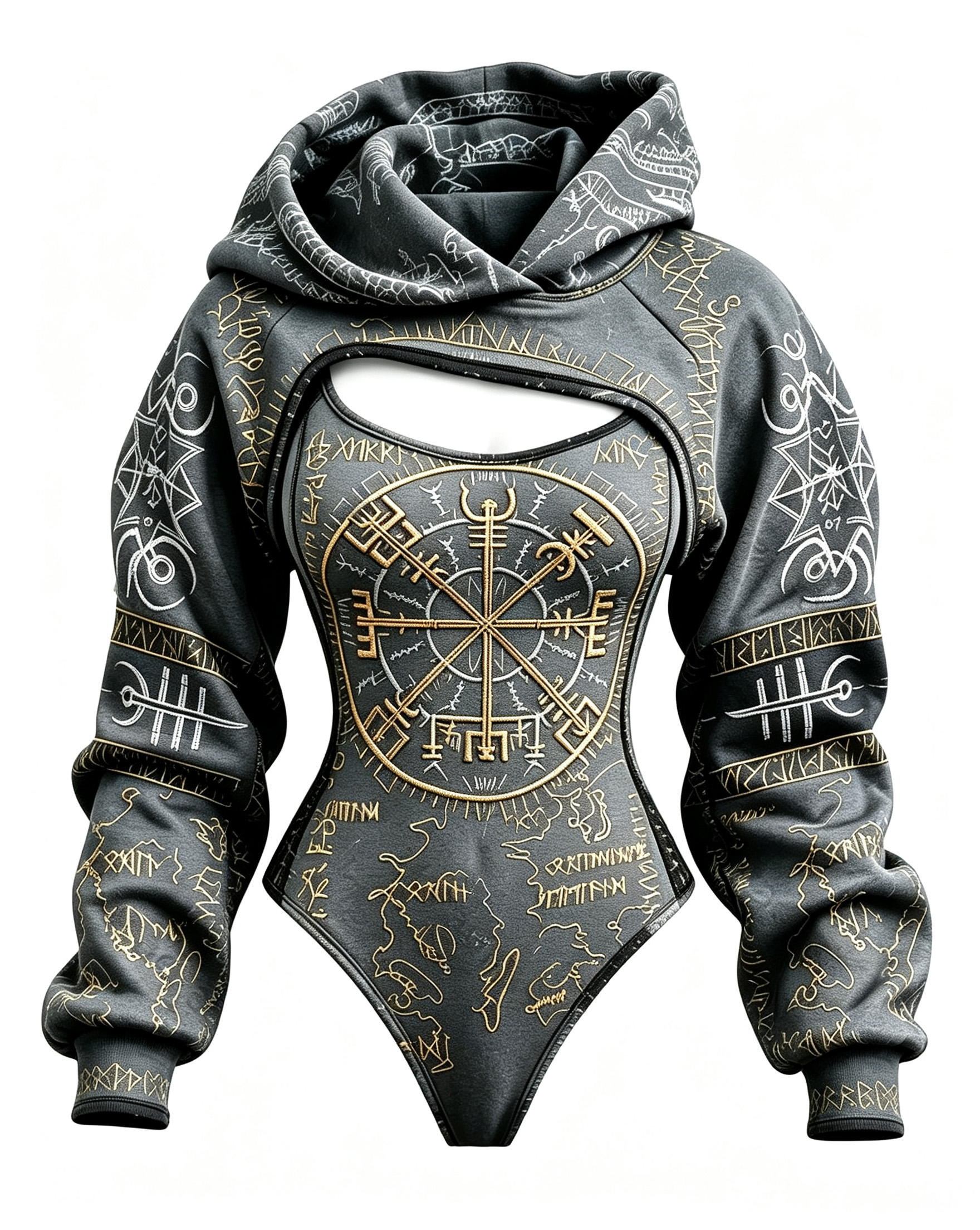 Women's Viking Totem Embroidered Asymmetrical Jumpsuit Two-Piece Set