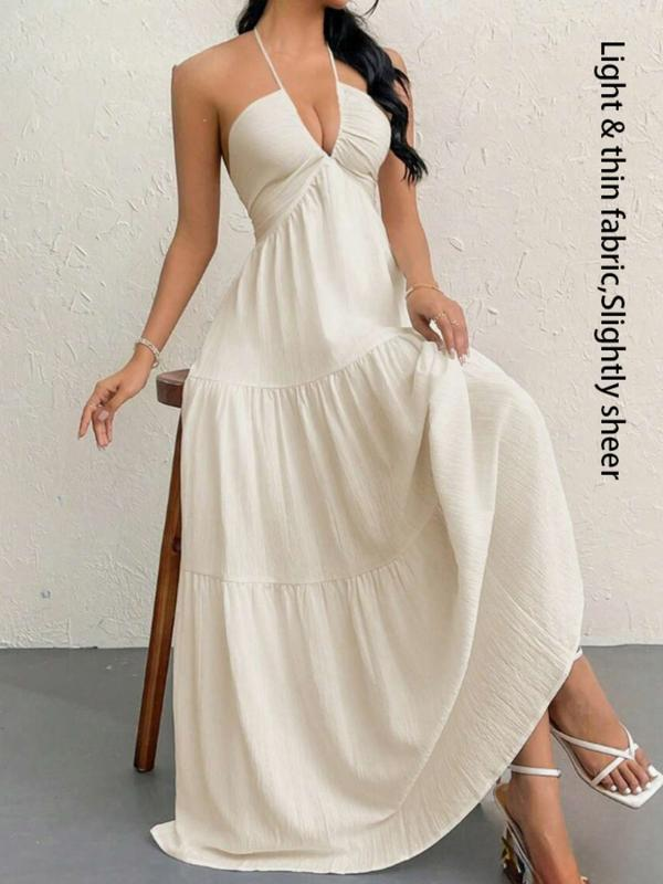 Summer New Sexy V-Neck Dress, Loose Beach Style Split Dress, Women's Chic Fashionable Long Dress, Perfect for Vacation
