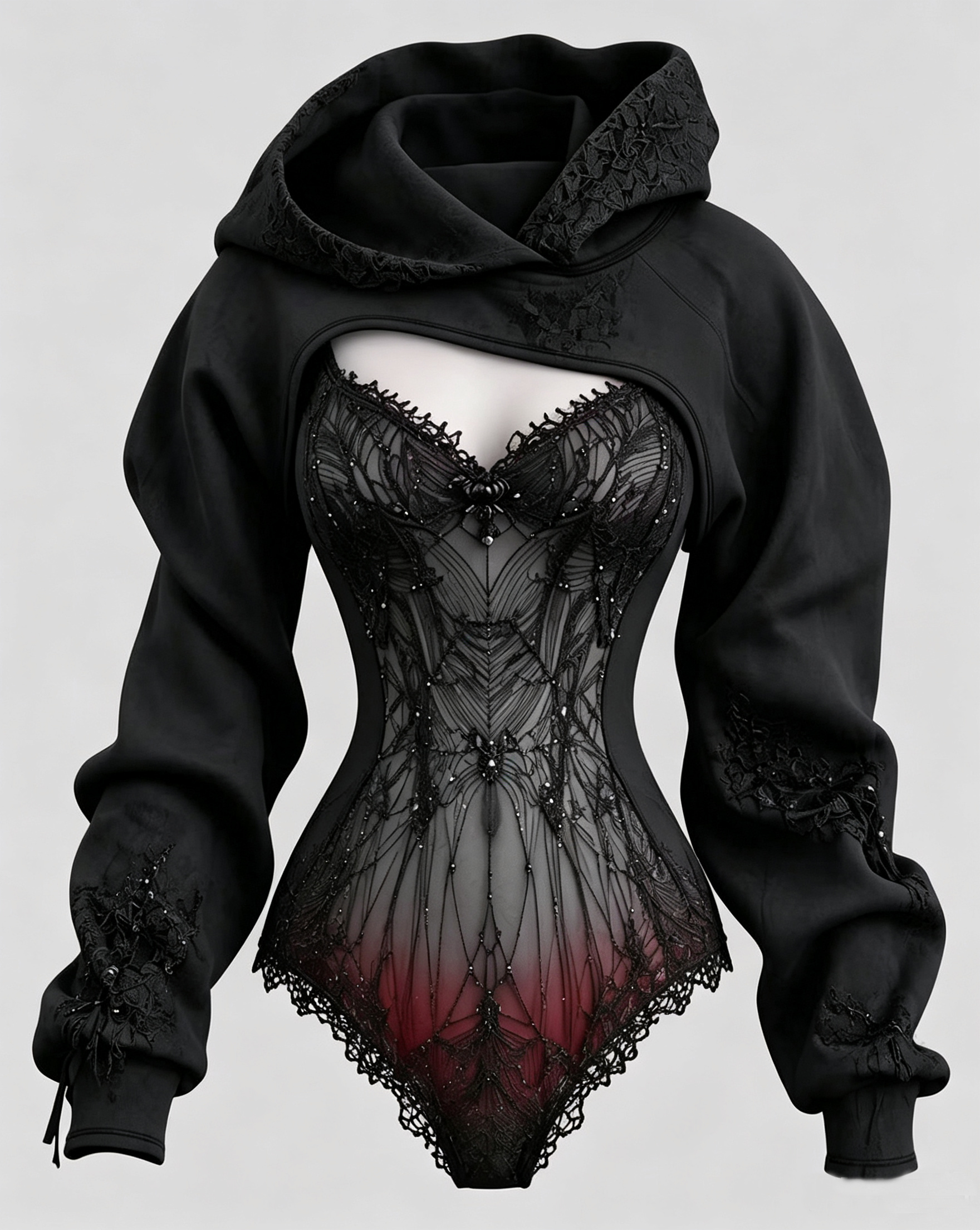 Women's Gothic Spiderweb Embroidery Irregular-Cut Jumpsuit Two-Piece Set