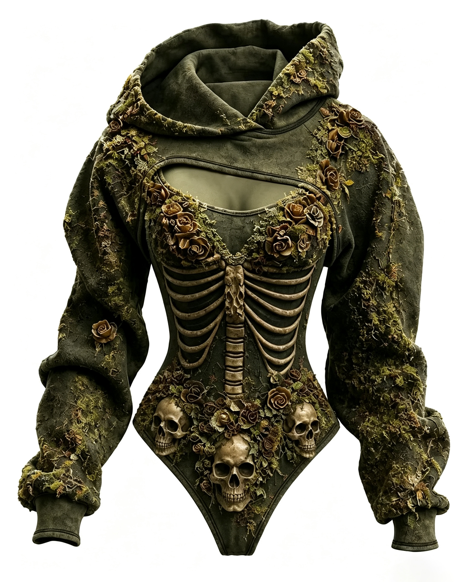 Women's Gothic Skeleton Embroidery Irregular-Cut Jumpsuit Two-Piece Set