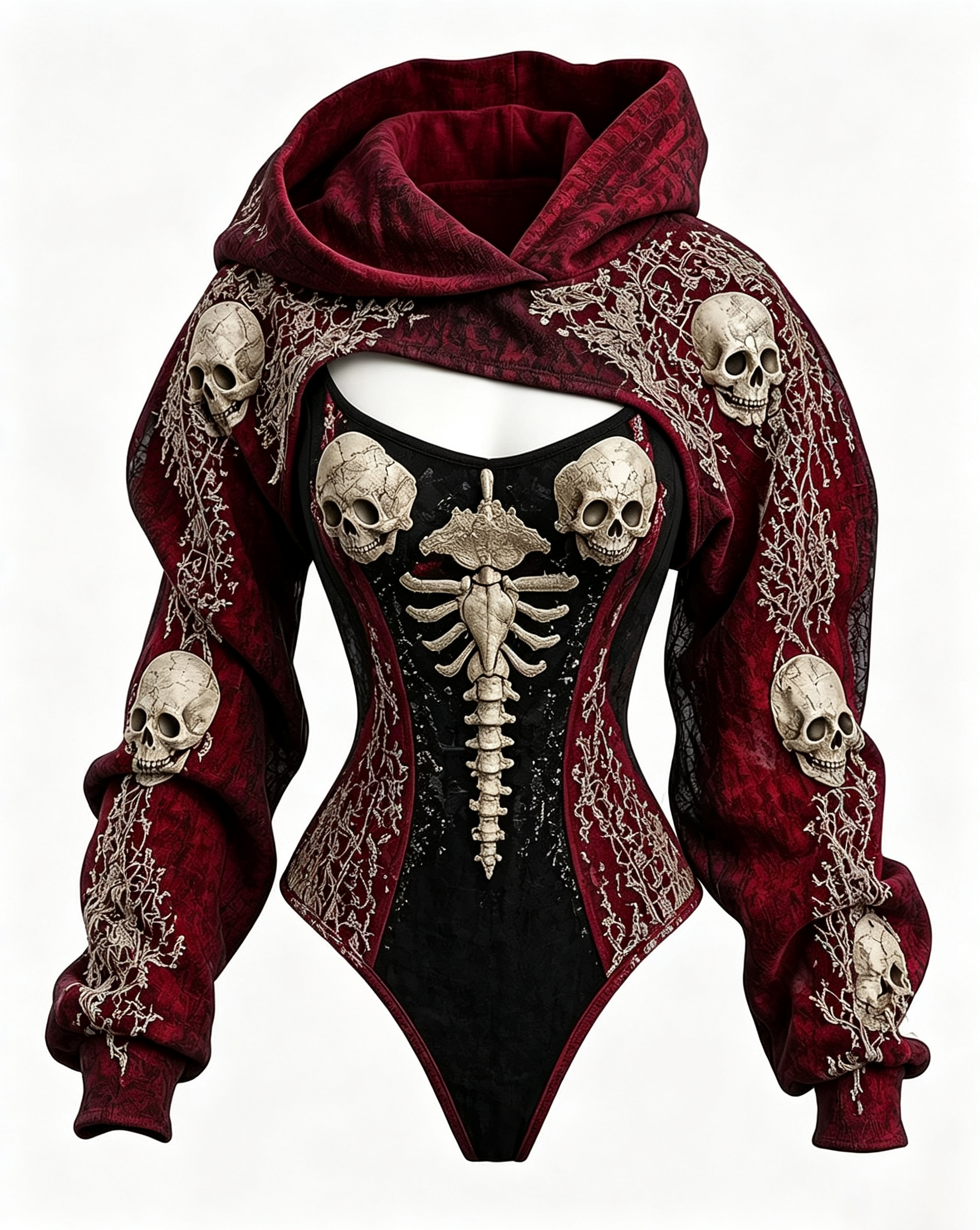 Women's Gothic-Style Skull Embroidery Irregular-Cut Jumpsuit Two-Piece Set