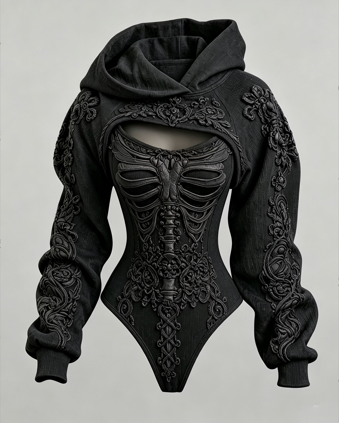Women's Gothic-Style Skull Embroidery Irregular-Cut Jumpsuit Two-Piece Set 