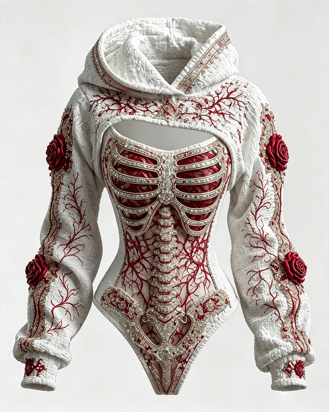 [Copy]Women's Gothic-Style Skull Embroidery Irregular-Cut Jumpsuit Two-Piece Set 