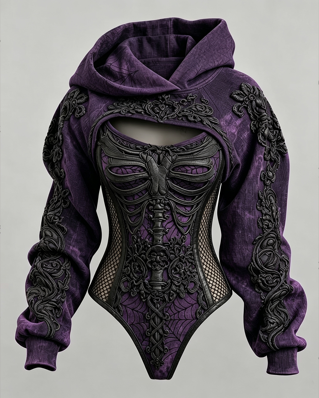 [Copy]Women's Gothic-Style Skull Embroidery Irregular-Cut Jumpsuit Two-Piece Set 