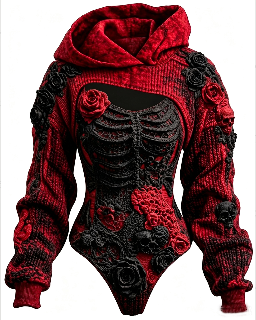 [Copy]Women's Gothic Skull-Embroidered Asymmetrical Jumpsuit Two-Piece Set