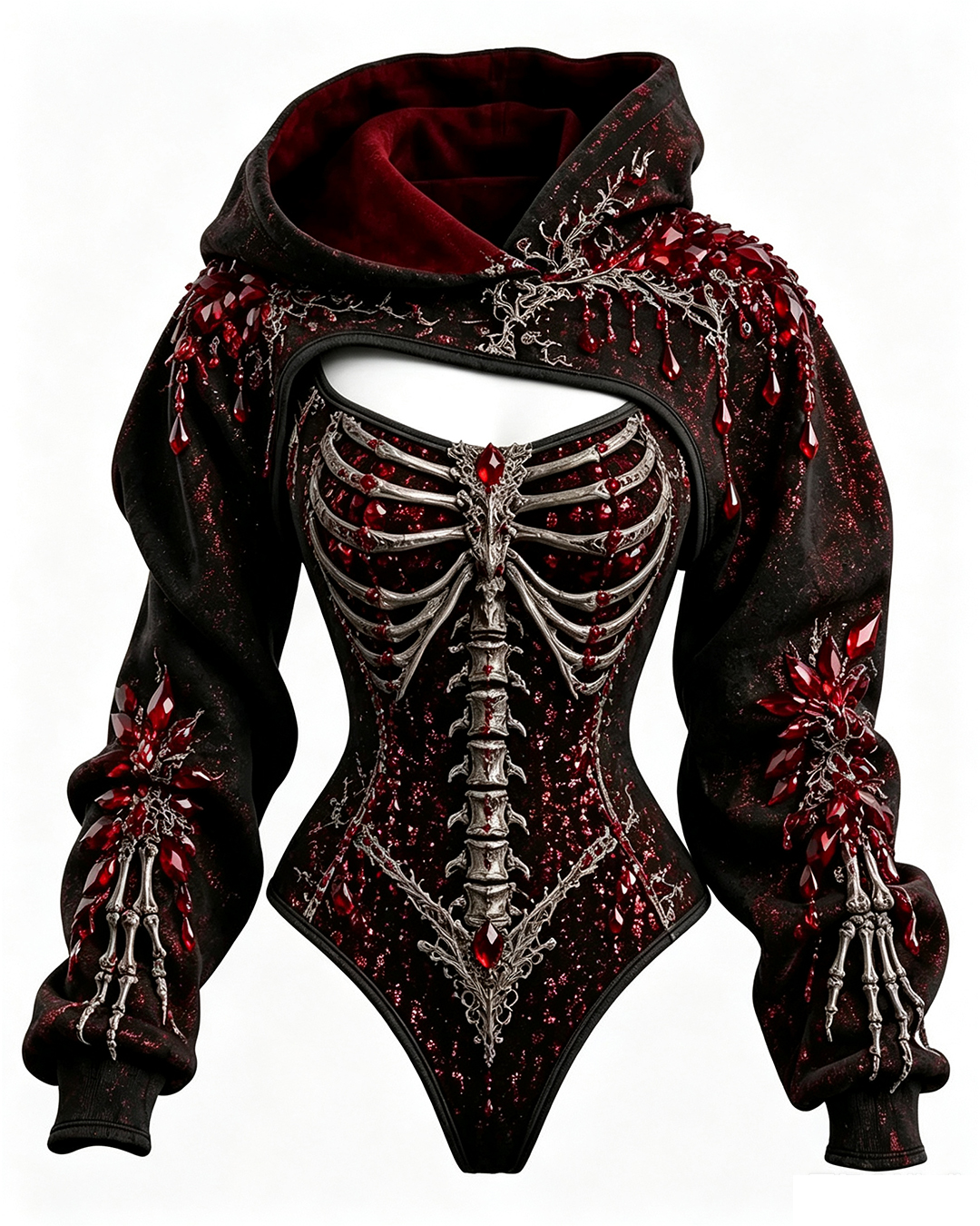 Women's Gothic-Style Skull Embroidery Irregular-Cut Jumpsuit Two-Piece Set 