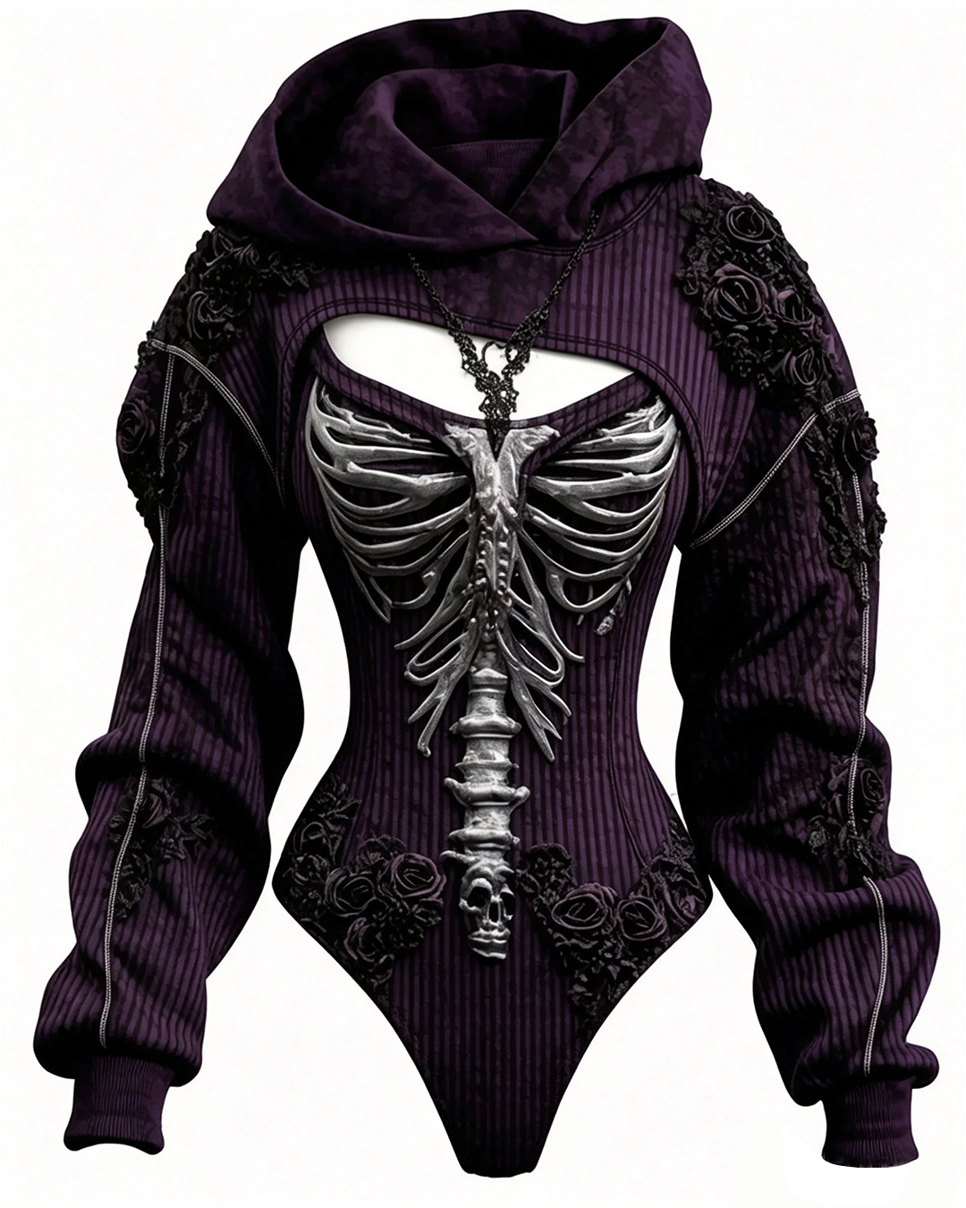 Women's Gothic Skull-Embroidered Asymmetrical Jumpsuit Two-Piece Set