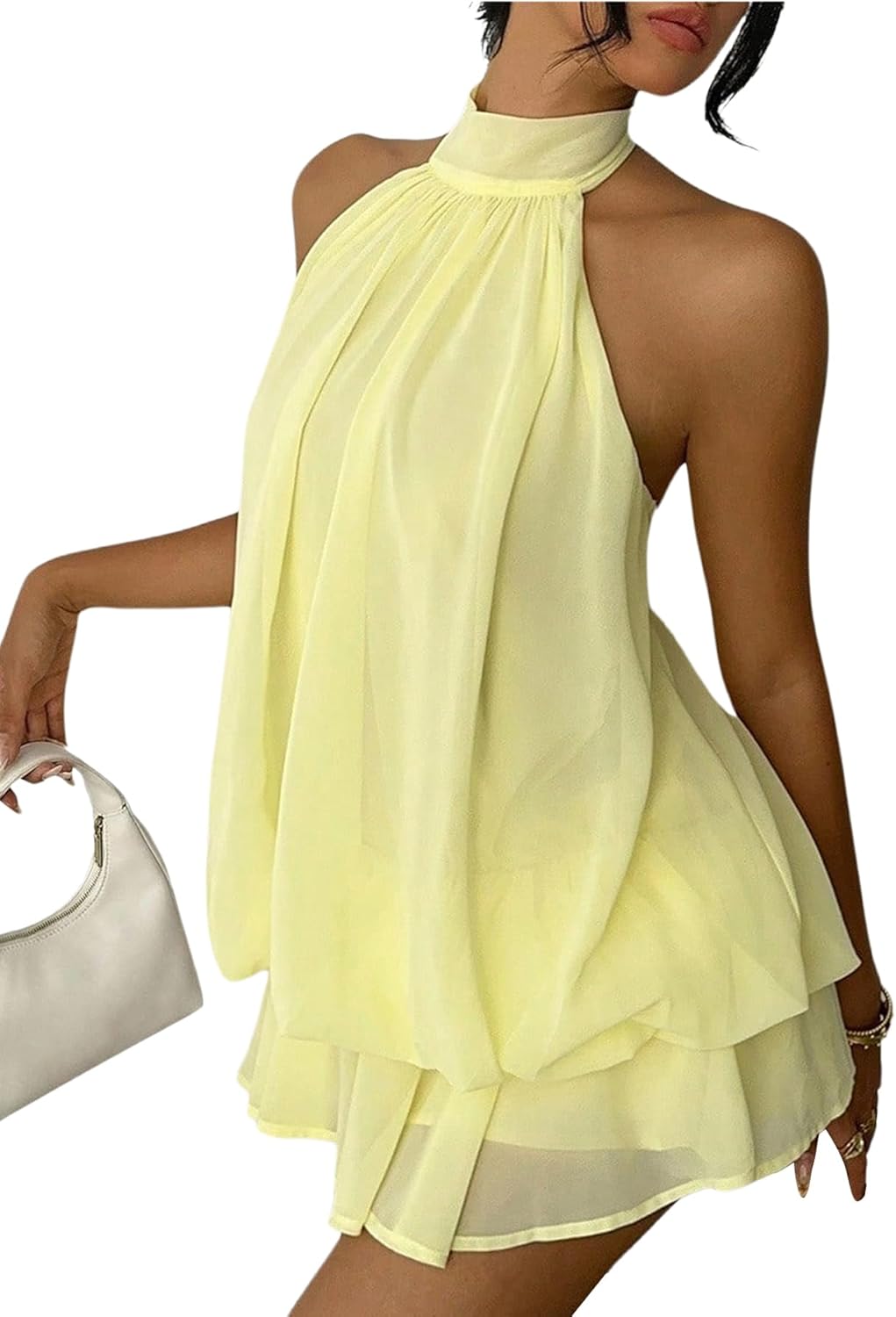 Women's Simple Solid Backless Halter One-Piece Jumpsuit, Elegant Ruffle Design, Perfect for Casual Wear, All Seasons Fashion, Outfit