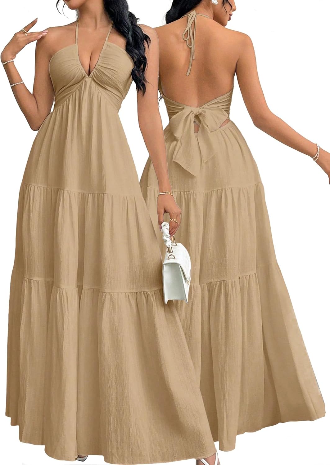 Summer New Sexy V-Neck Dress, Loose Beach Style Split Dress, Women's Chic Fashionable Long Dress, Perfect for Vacation