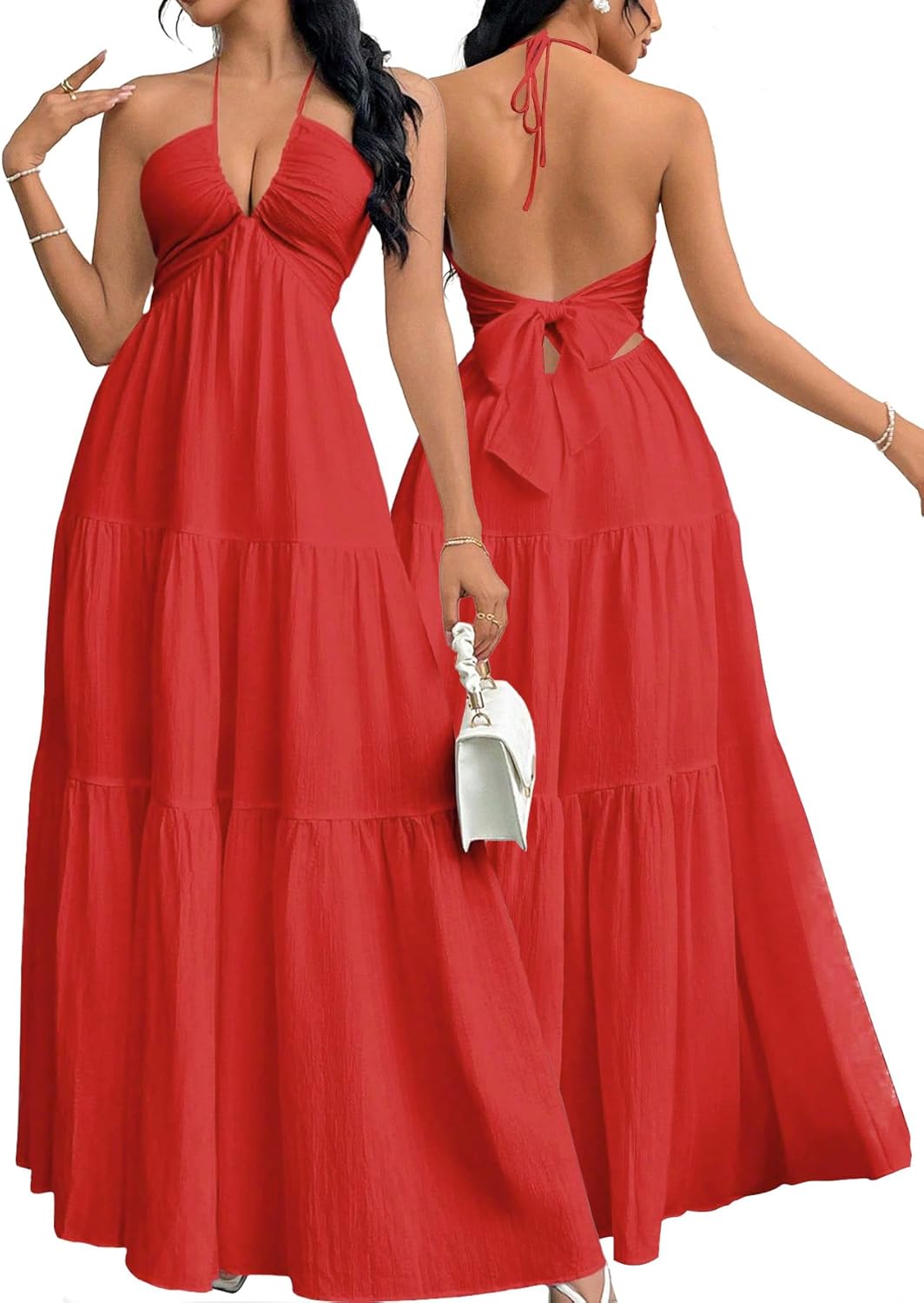 Summer New Sexy V-Neck Dress, Loose Beach Style Split Dress, Women's Chic Fashionable Long Dress, Perfect for Vacation