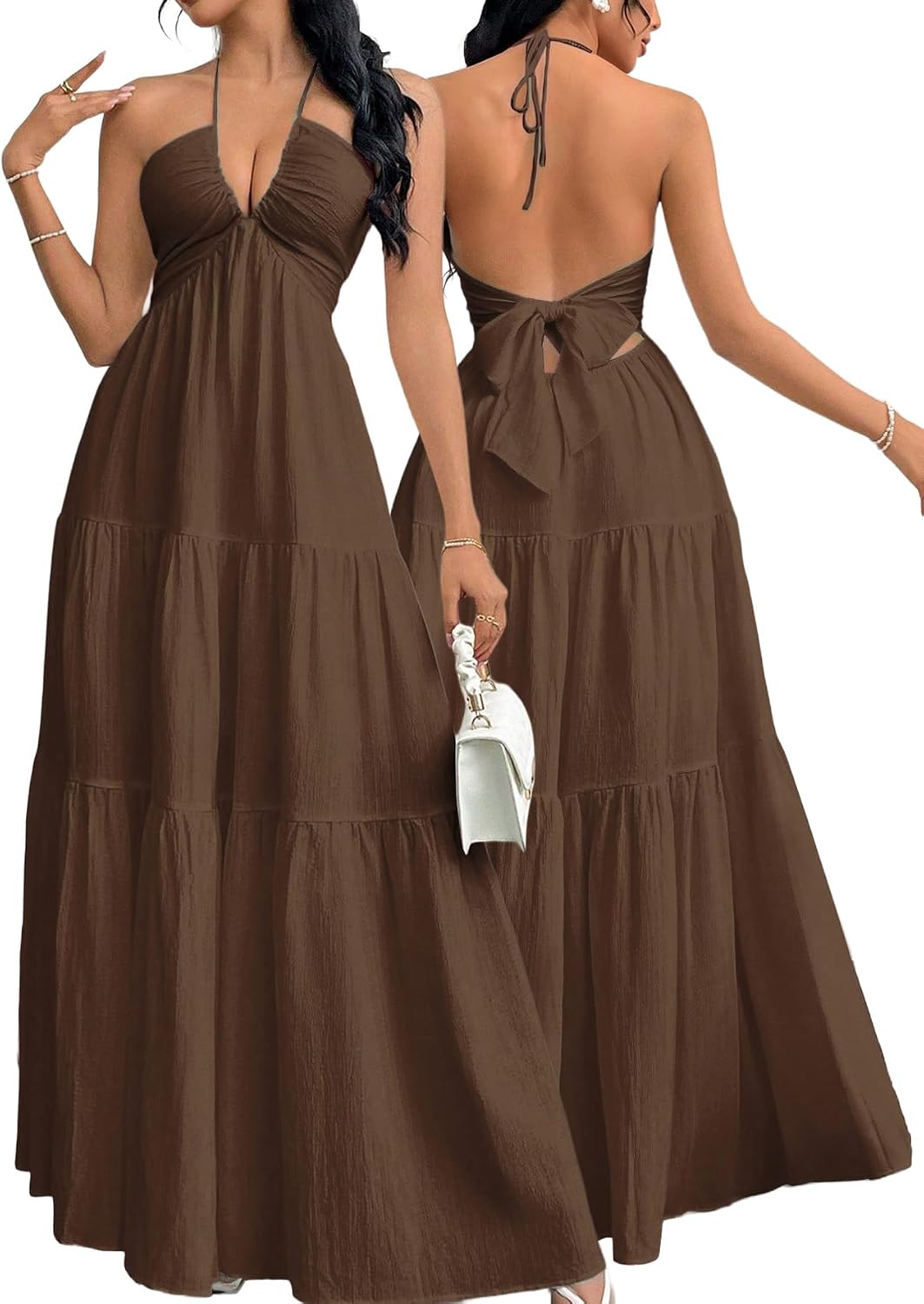 Summer New Sexy V-Neck Dress, Loose Beach Style Split Dress, Women's Chic Fashionable Long Dress, Perfect for Vacation
