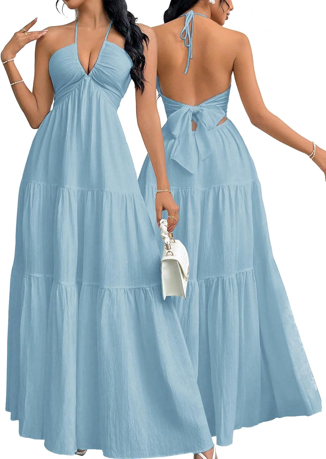 Summer New Sexy V-Neck Dress, Loose Beach Style Split Dress, Women's Chic Fashionable Long Dress, Perfect for Vacation