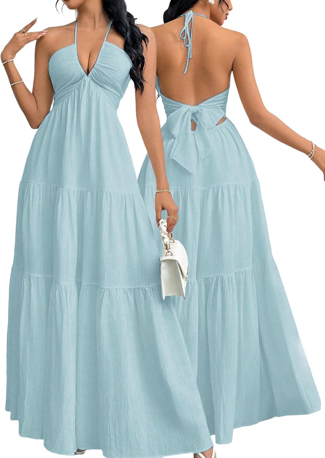 Summer New Sexy V-Neck Dress, Loose Beach Style Split Dress, Women's Chic Fashionable Long Dress, Perfect for Vacation