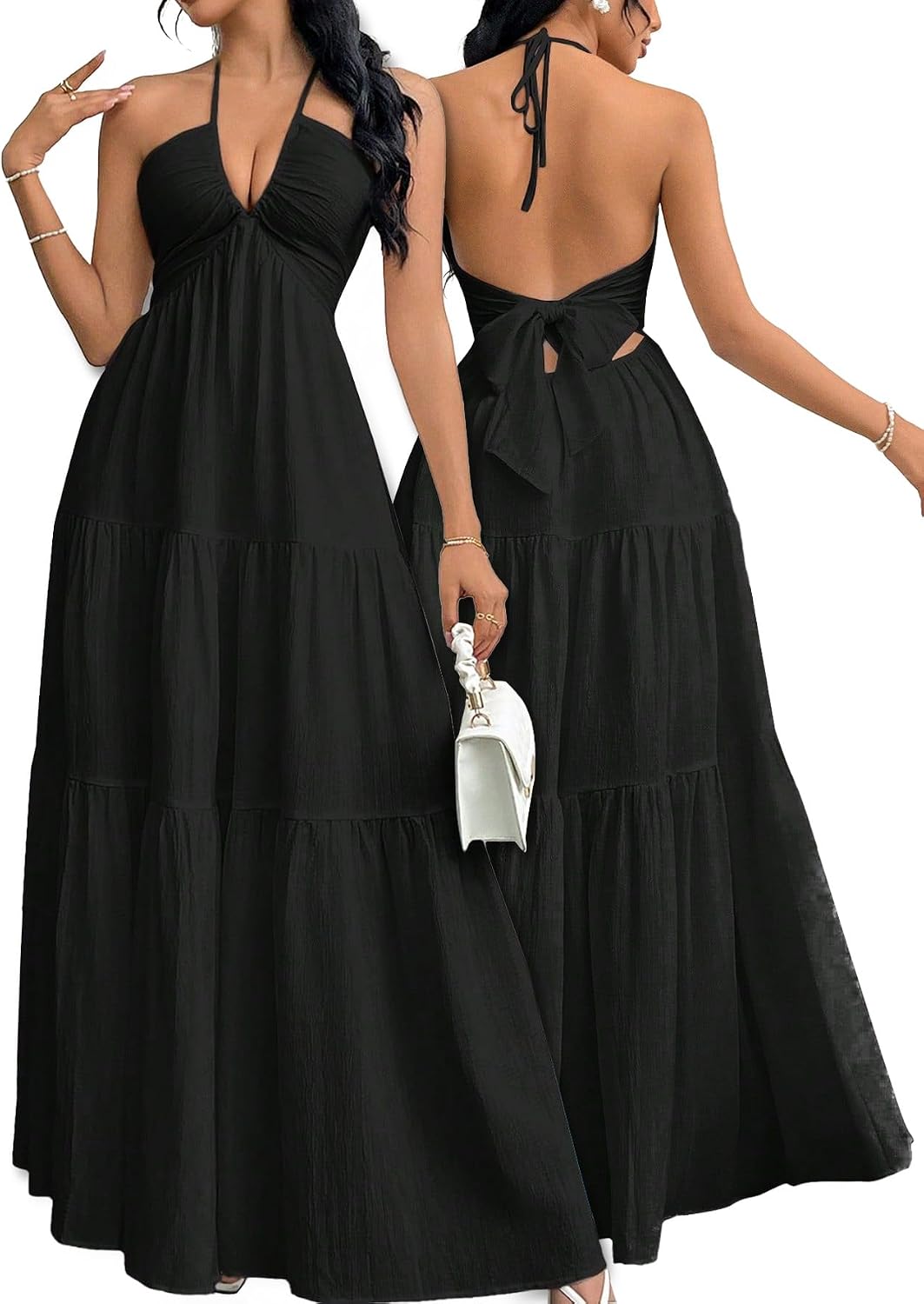Summer New Sexy V-Neck Dress, Loose Beach Style Split Dress, Women's Chic Fashionable Long Dress, Perfect for Vacation