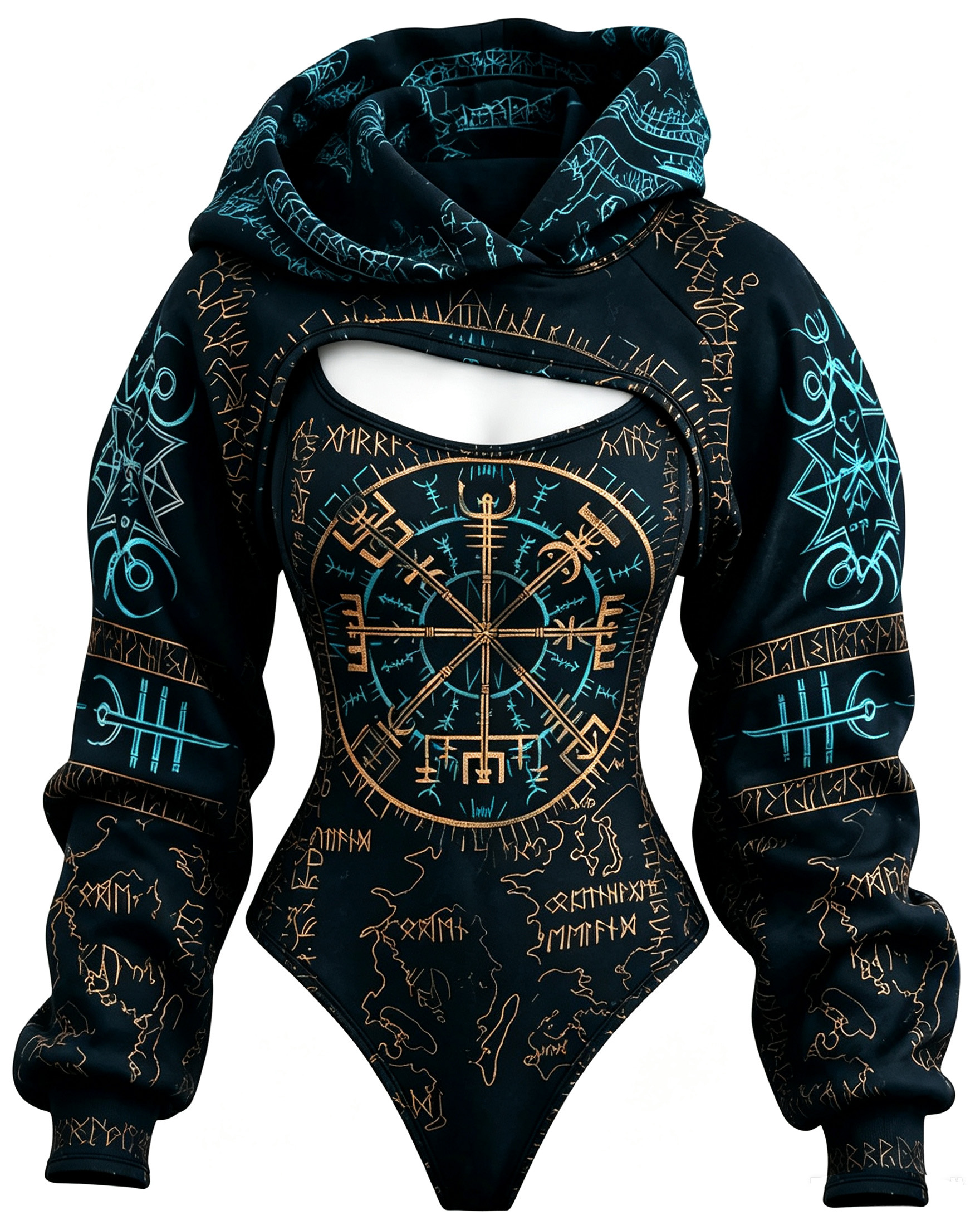 Women's Viking Totem Embroidered Asymmetrical Jumpsuit Two-Piece Set