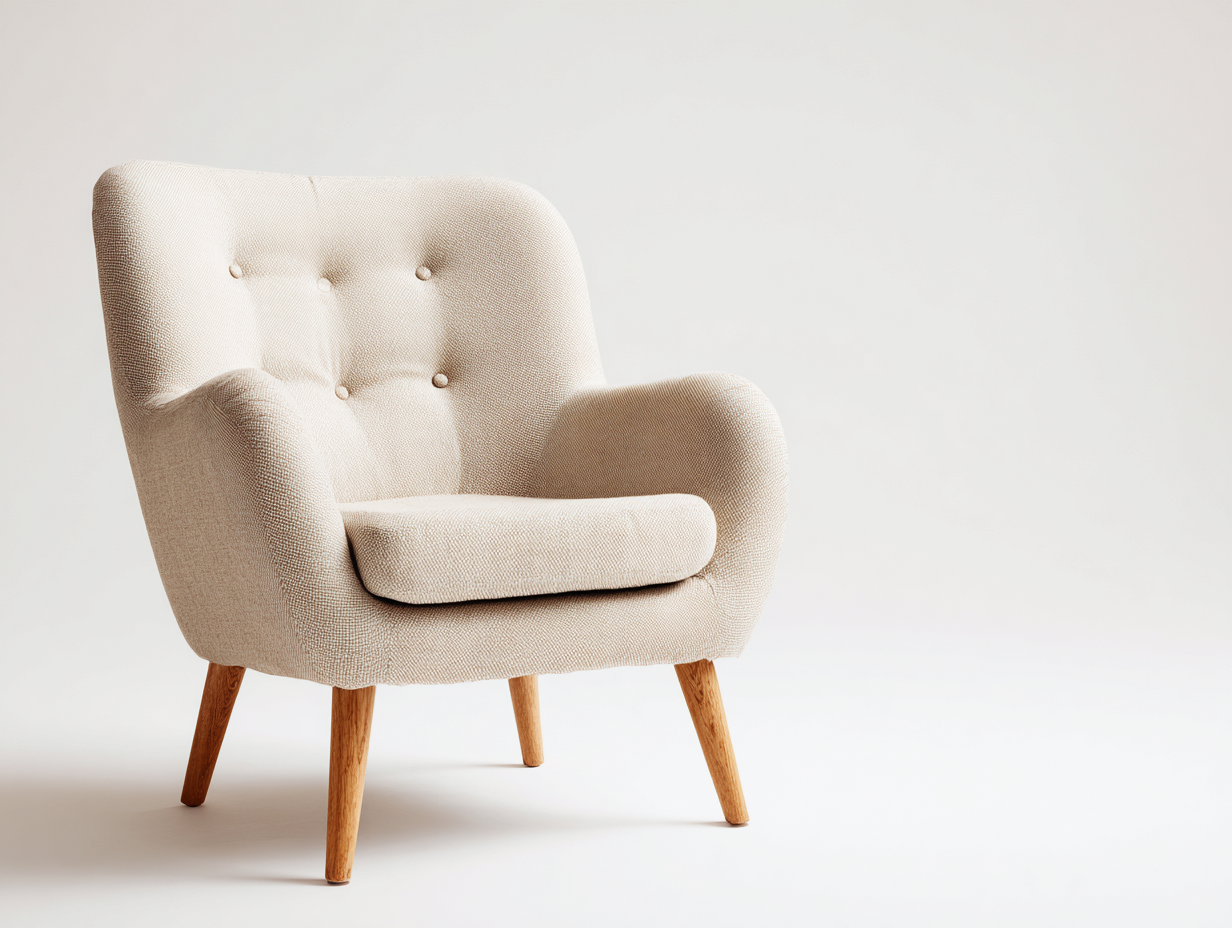 Loungesessel aus Stoff und Holz 78x82x92 cm - Cremeweiß-Naturbraun - geeignet für Wohnzimmer - modernes Design-Sidorhadecor