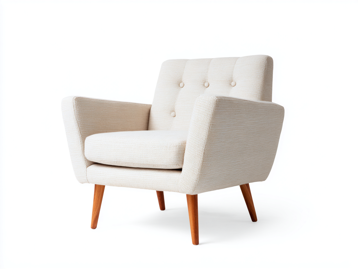 Loungesessel Stoff-Holz 76x78x84 cm Cremeweiß - skandinavisches Design mit Knopfheftung-Sidorhadecor