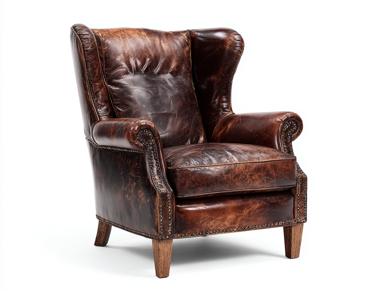 Ohrensessel 82x88x108 cm - Kunstleder-Holz Dunkelbraun-Braun - gepolstert im klassischen Vintage Design-Sidorhadecor