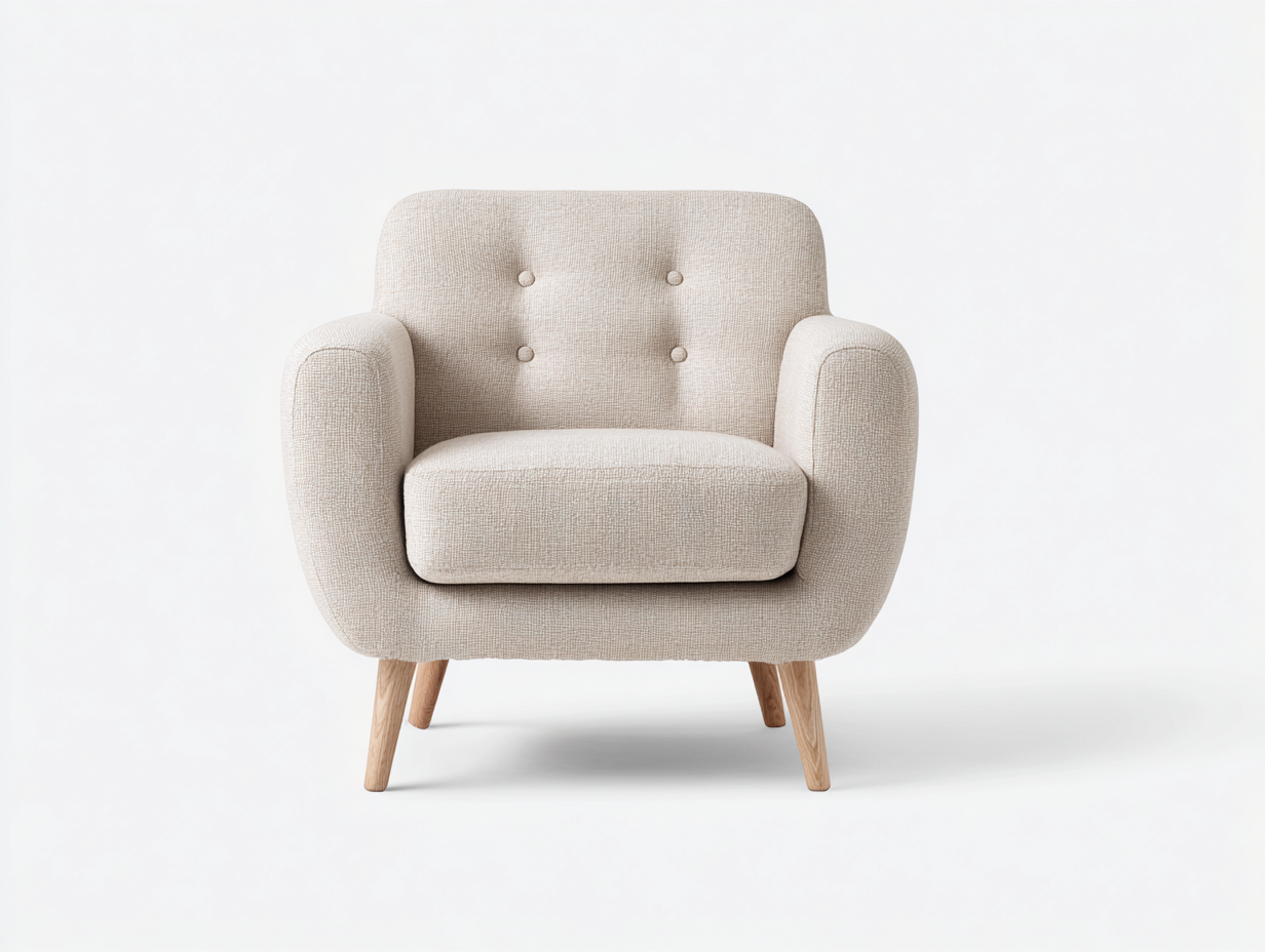 Loungesessel aus Stoff und Holz 82x78x84 cm - Cremeweiß-Naturbraun - geeignet für Wohnzimmer - modernes Design-Sidorhadecor