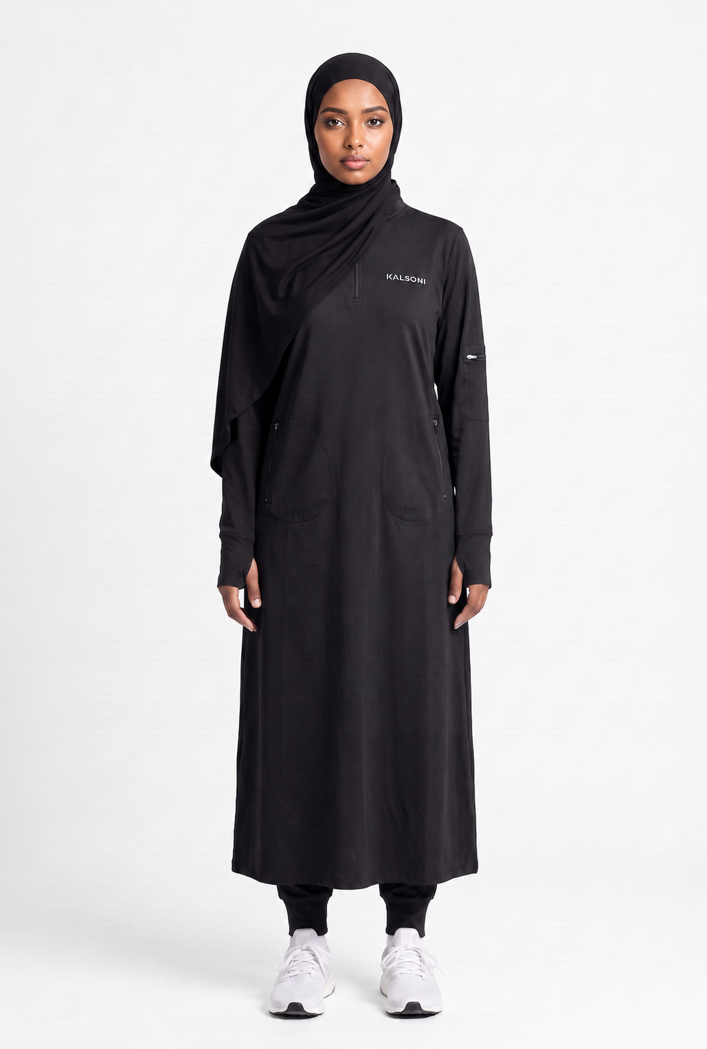 Biftu Full-Length Tunic — Black — Front