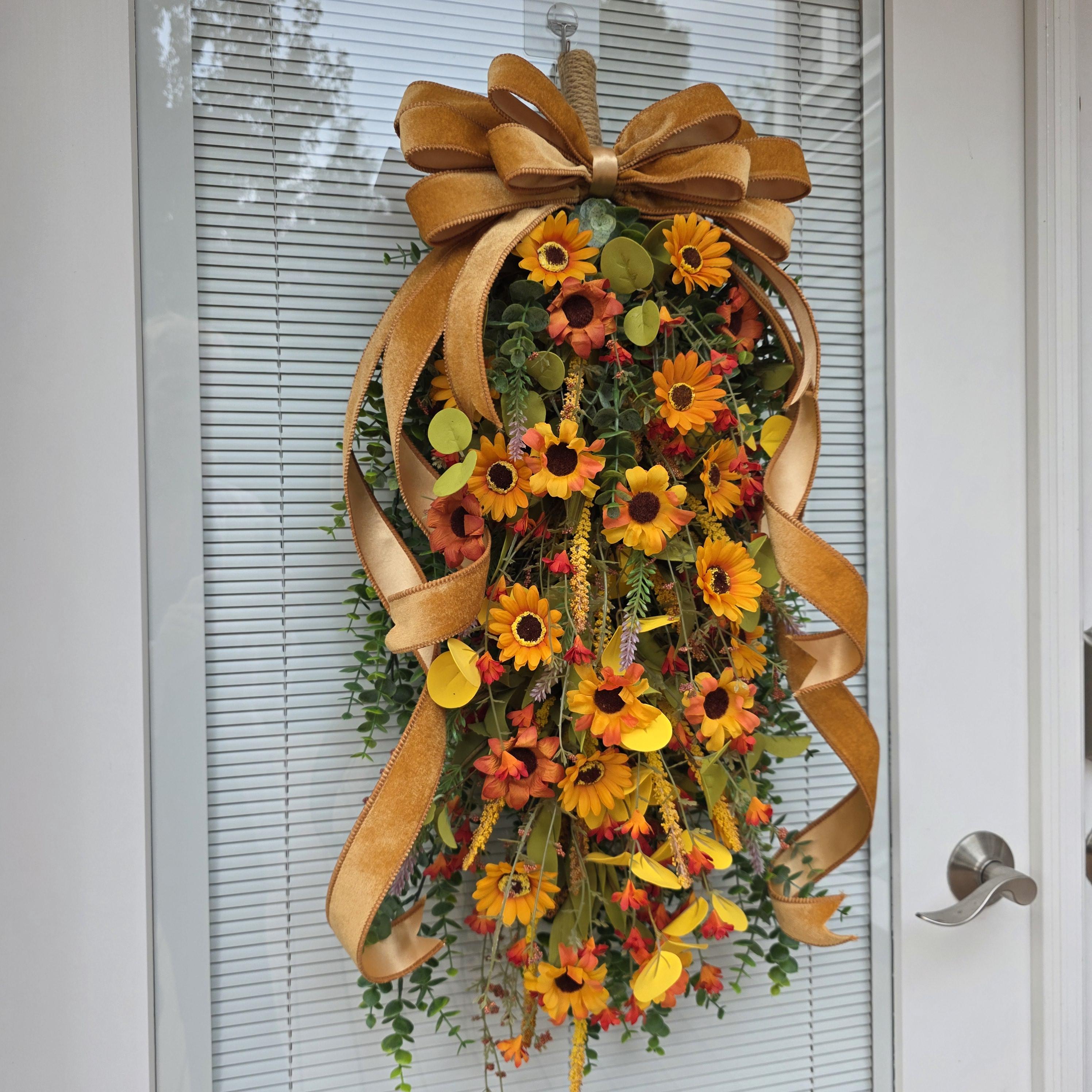 Autumn Sunflower Door Wreath – Rustic Fall Floral Hanging Decoration