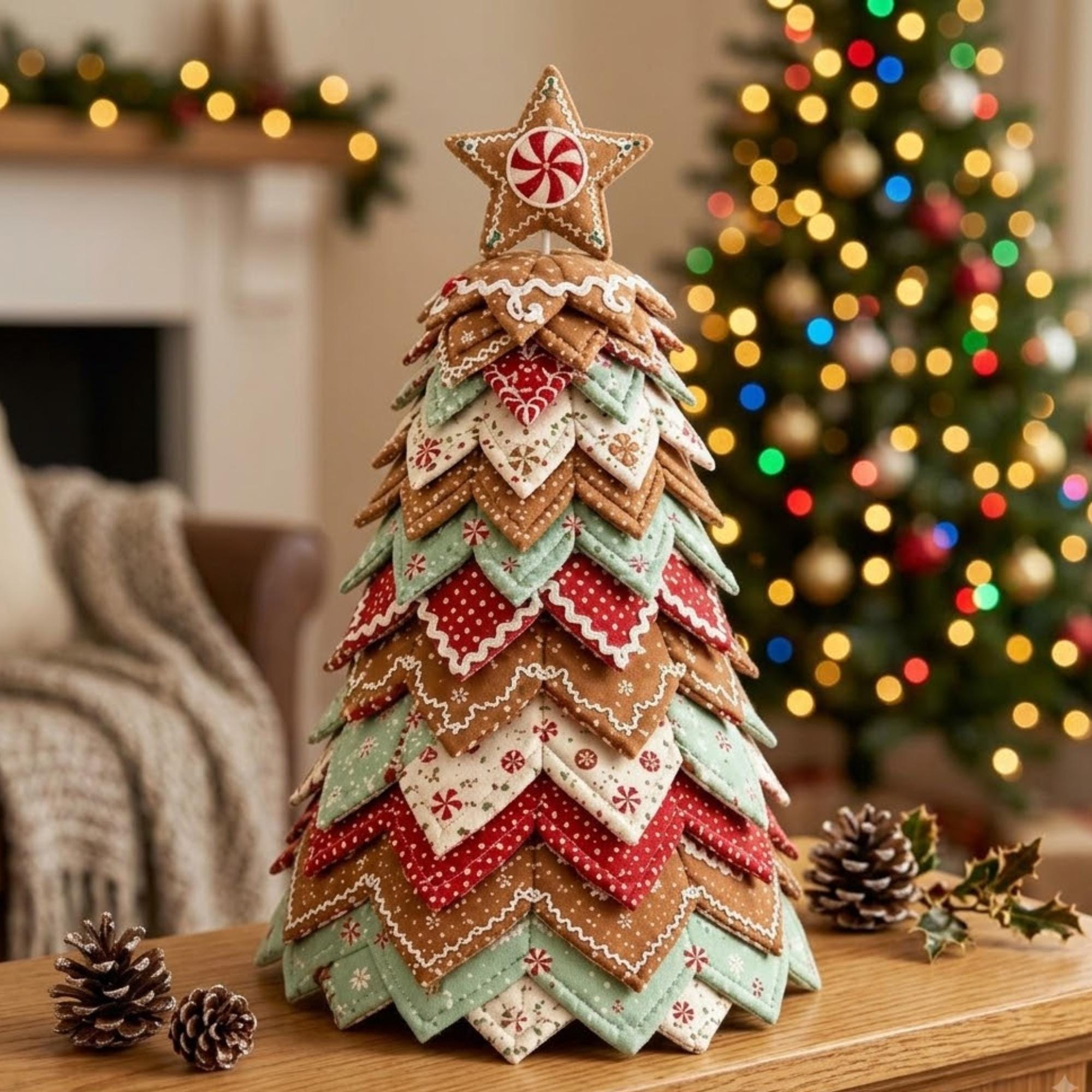 Handcrafted Gingerbread Christmas Tree – Cozy Holiday Tabletop Decor