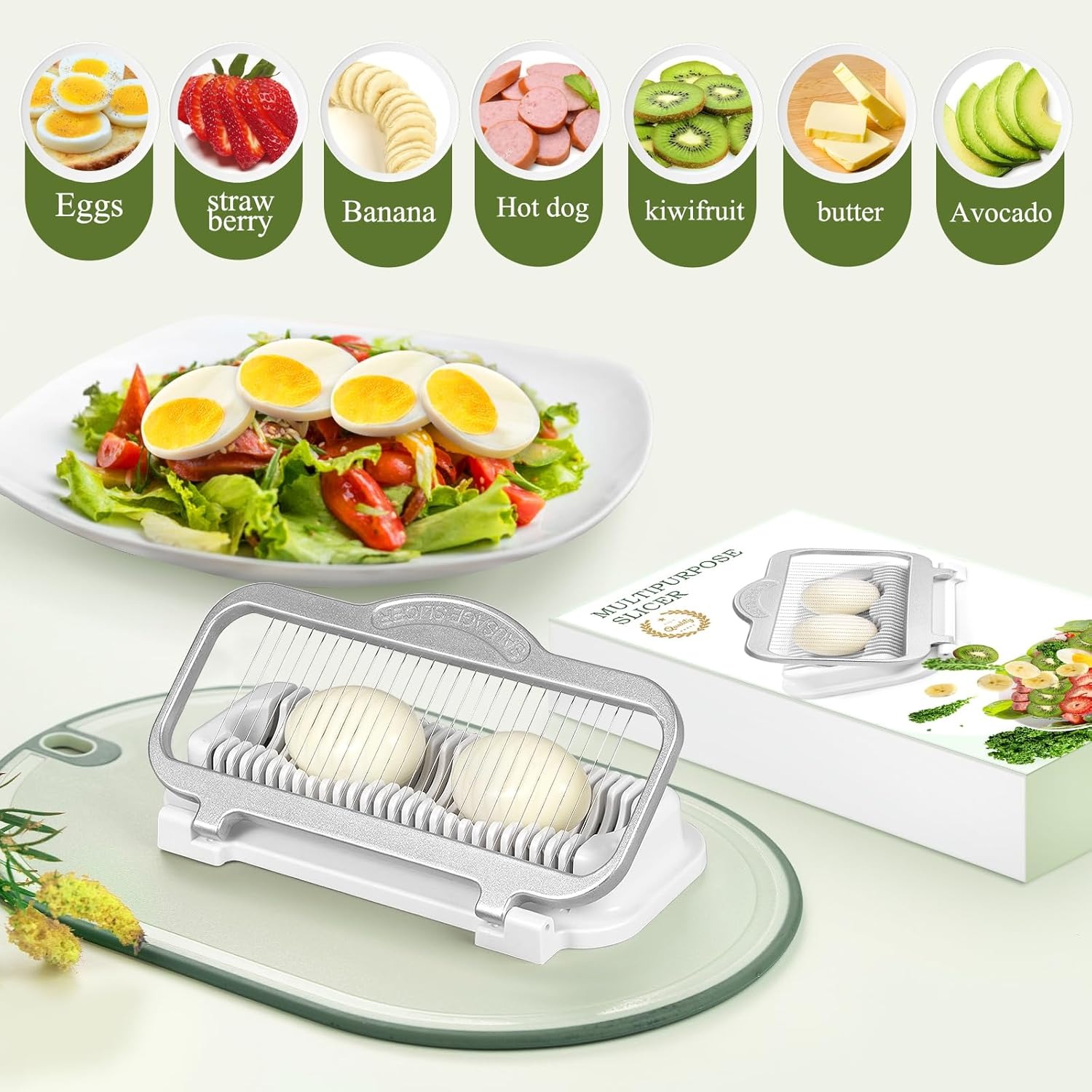 Multi‑Purpose Egg & Sausage Slicer, Stainless Steel Wire Food Cutter
