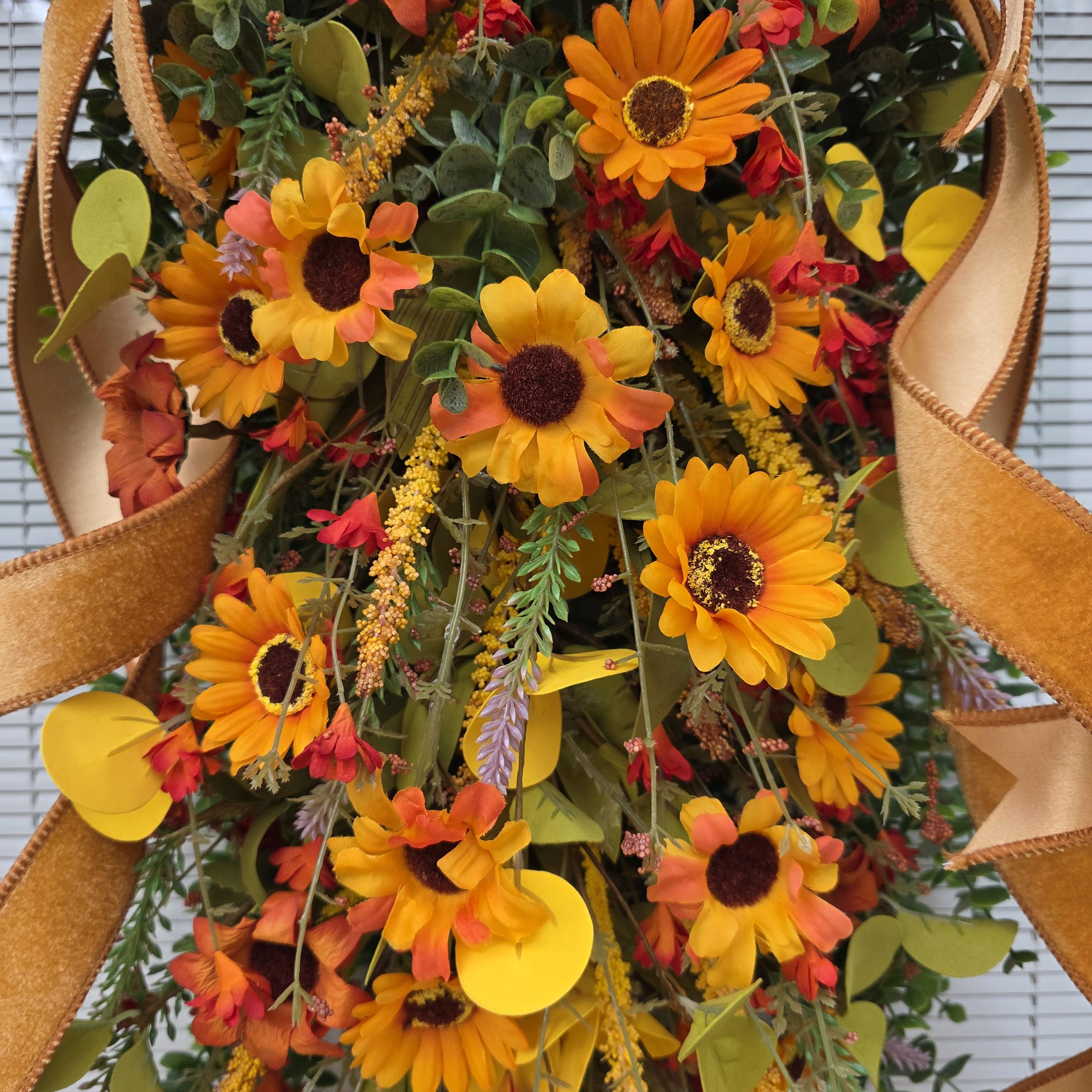 Autumn Sunflower Door Wreath – Rustic Fall Floral Hanging Decoration
