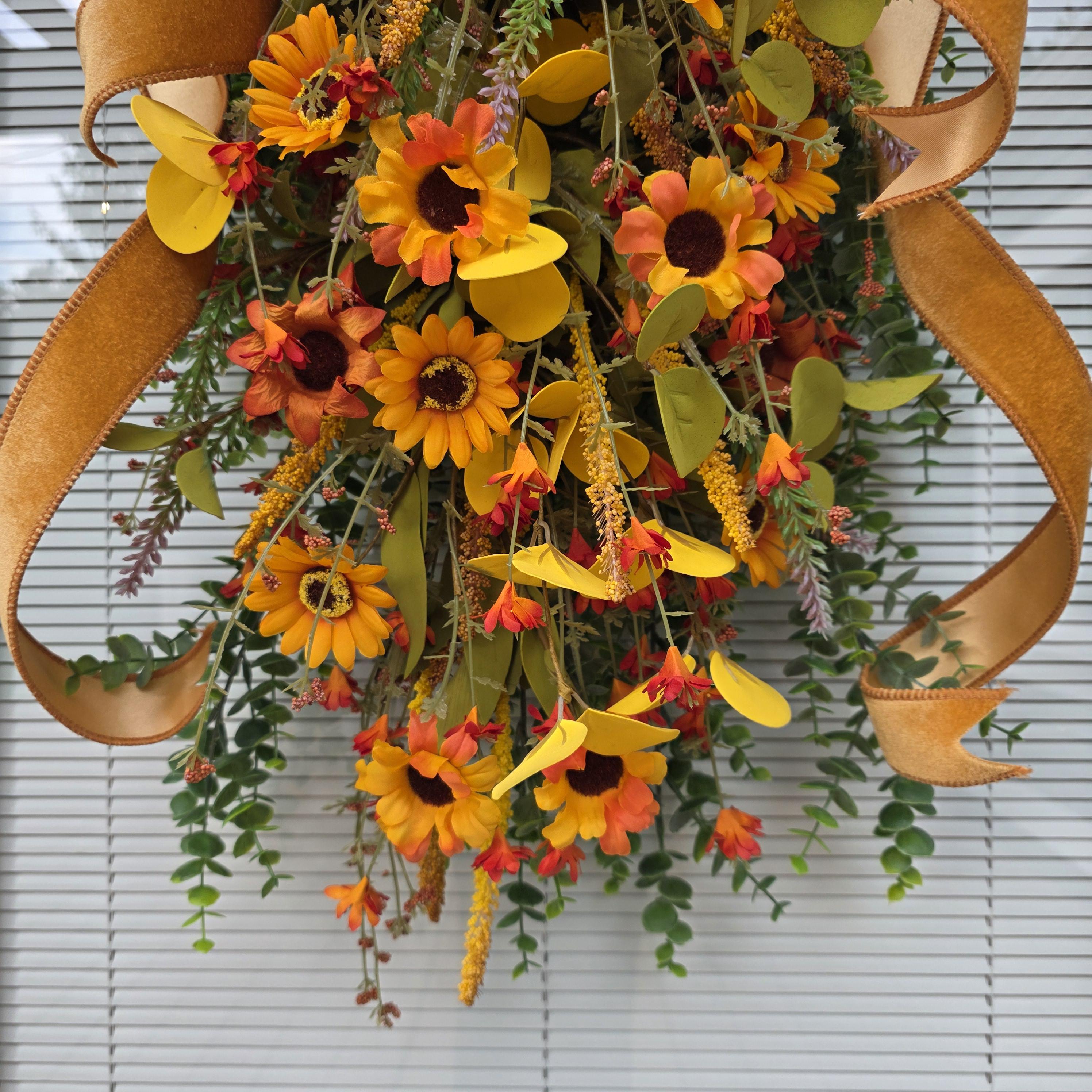 Autumn Sunflower Door Wreath – Rustic Fall Floral Hanging Decoration