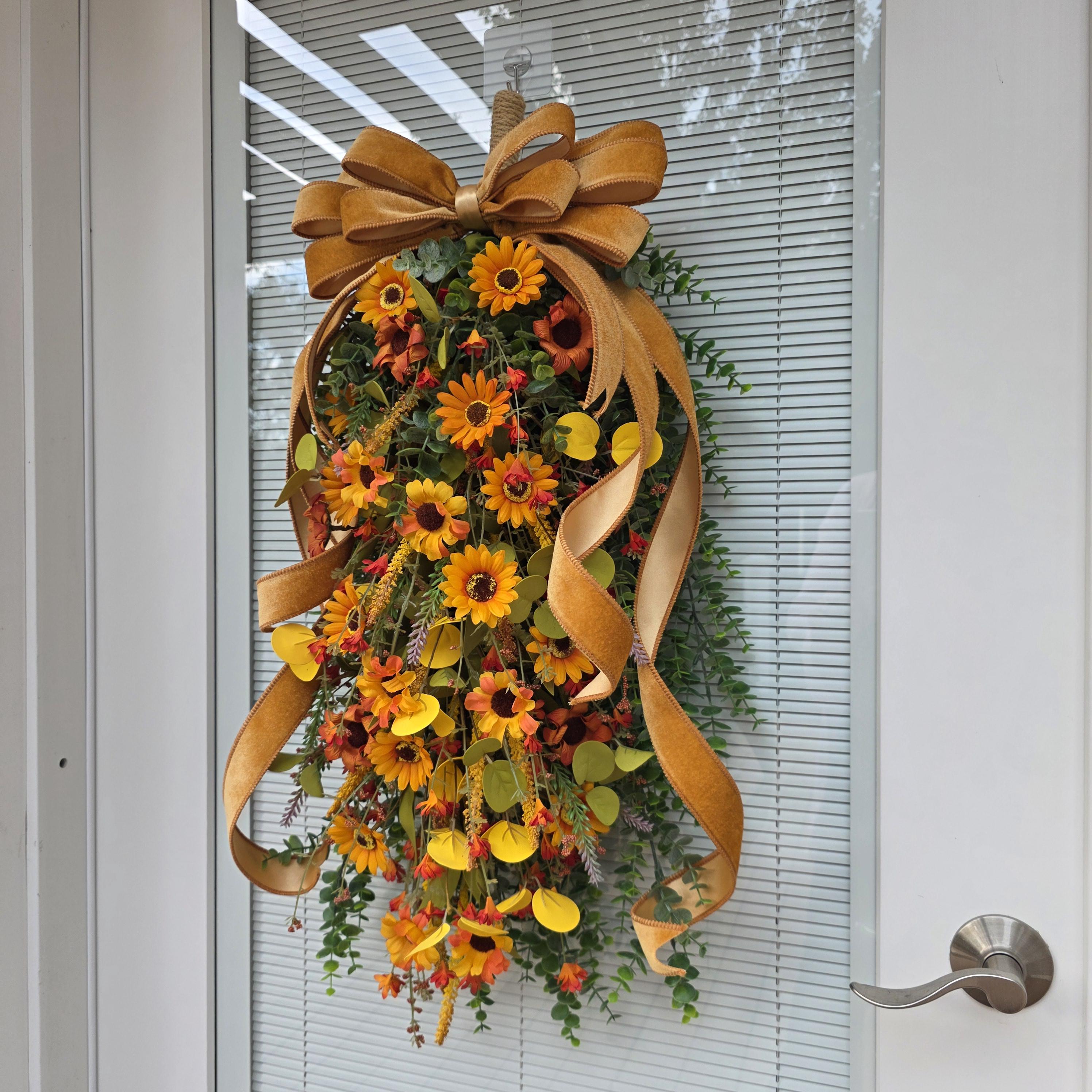 Autumn Sunflower Door Wreath – Rustic Fall Floral Hanging Decoration