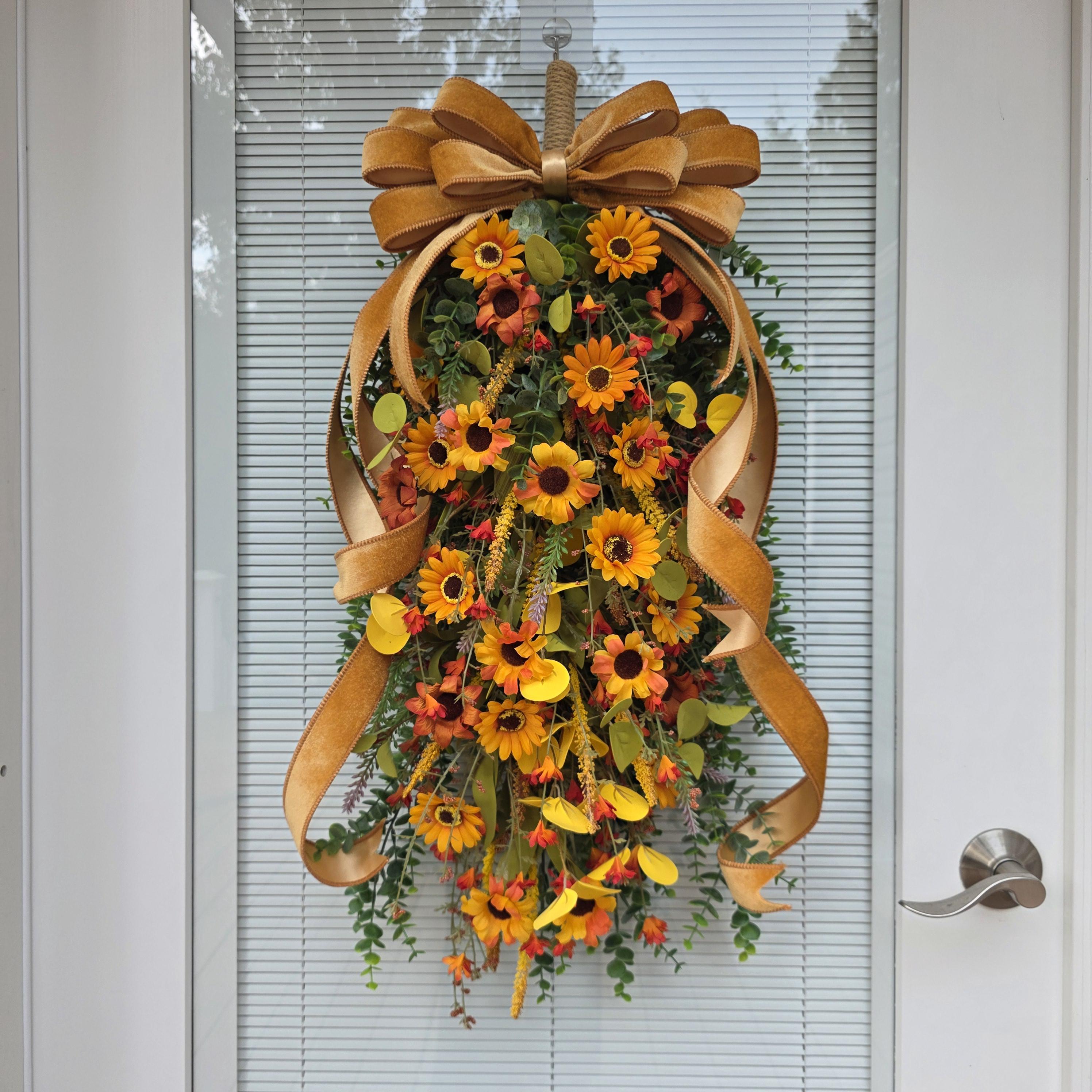 Autumn Sunflower Door Wreath – Rustic Fall Floral Hanging Decoration