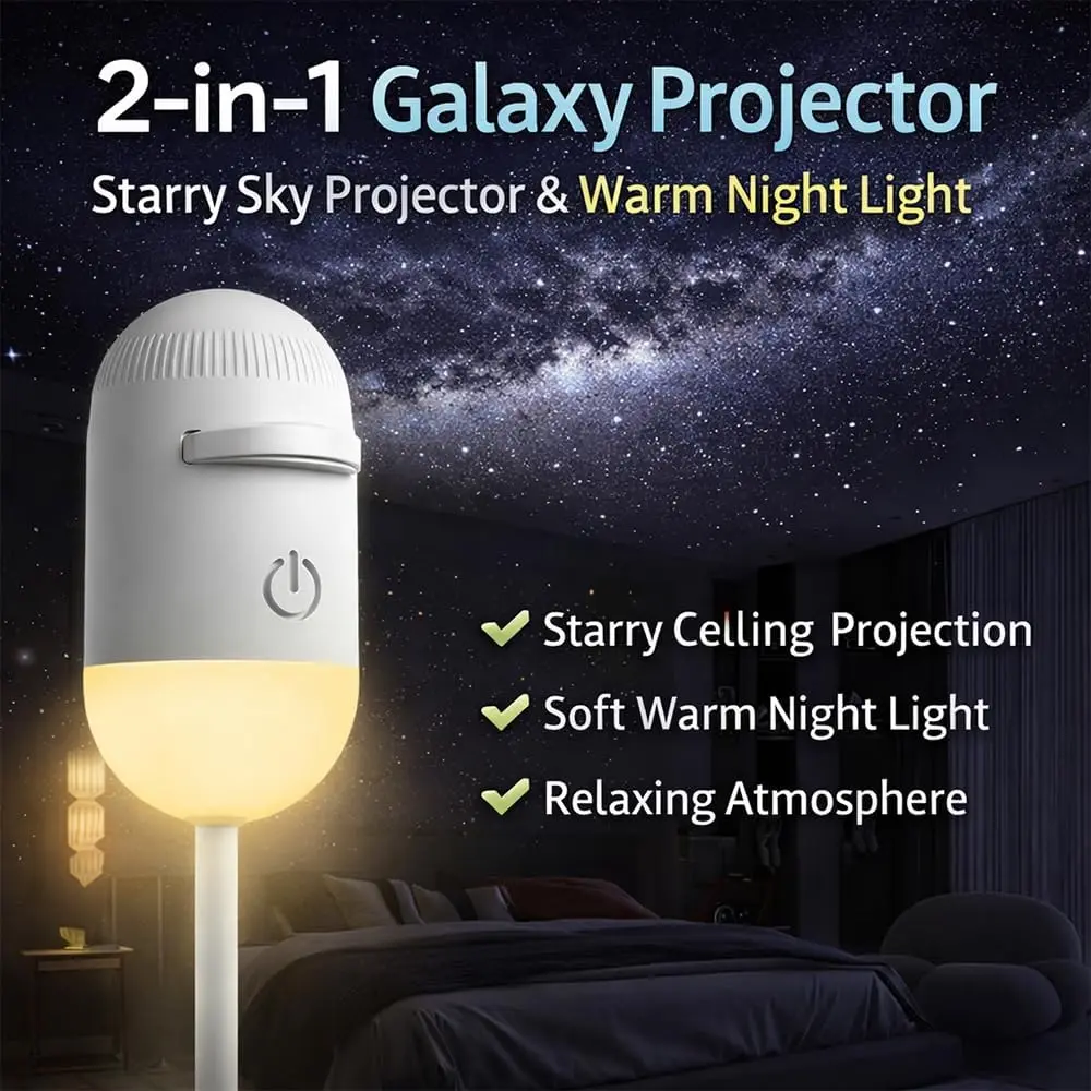 Galaxy Projector 2-in-1 Starry Sky Projector & Night Light USB Galaxy Projector Night Light for Bedroom Hallway Ceiling Decor